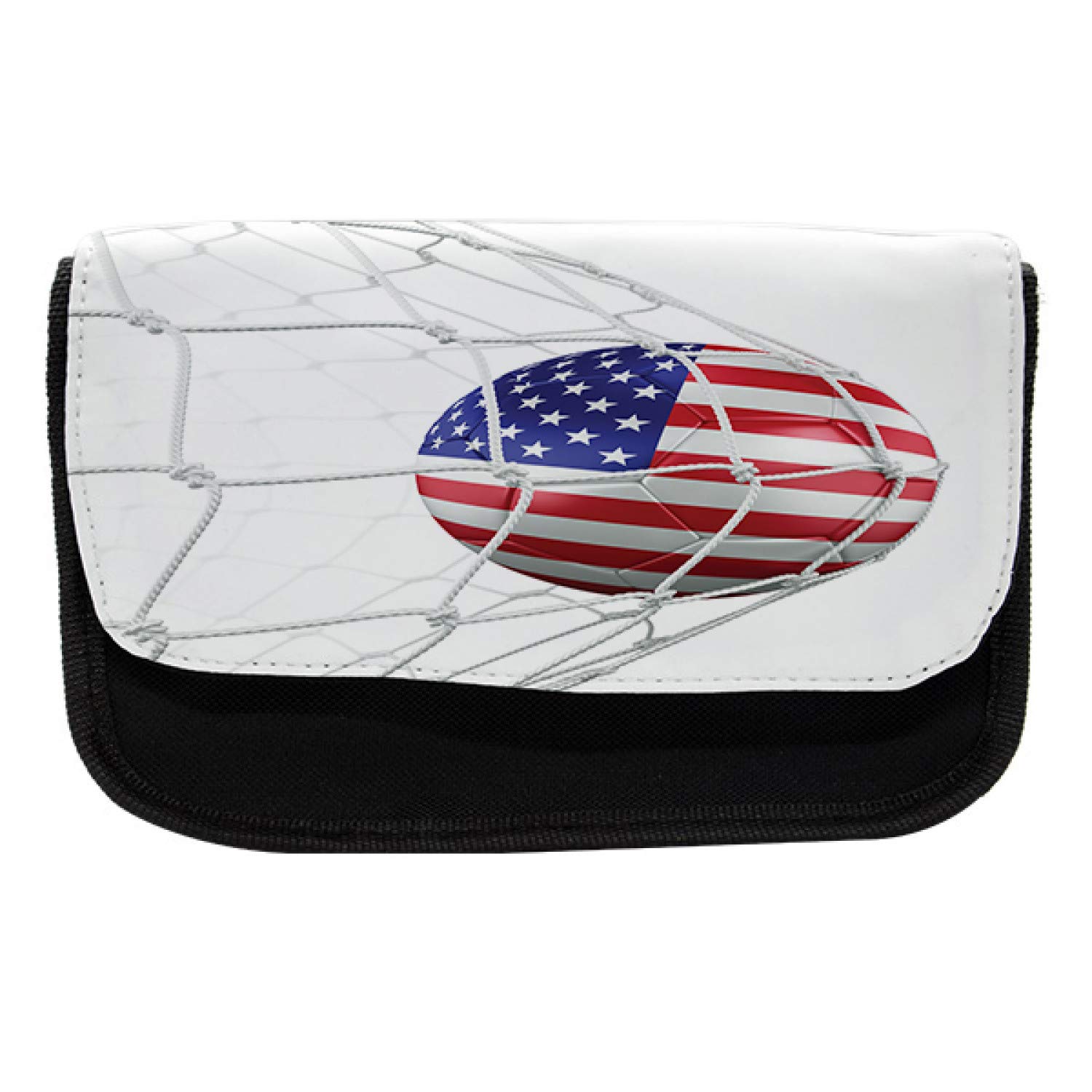 USA Flag Soccer Ball Pencil Case - Double Zipper Fabric Pen & Pencil Pouch 8.5