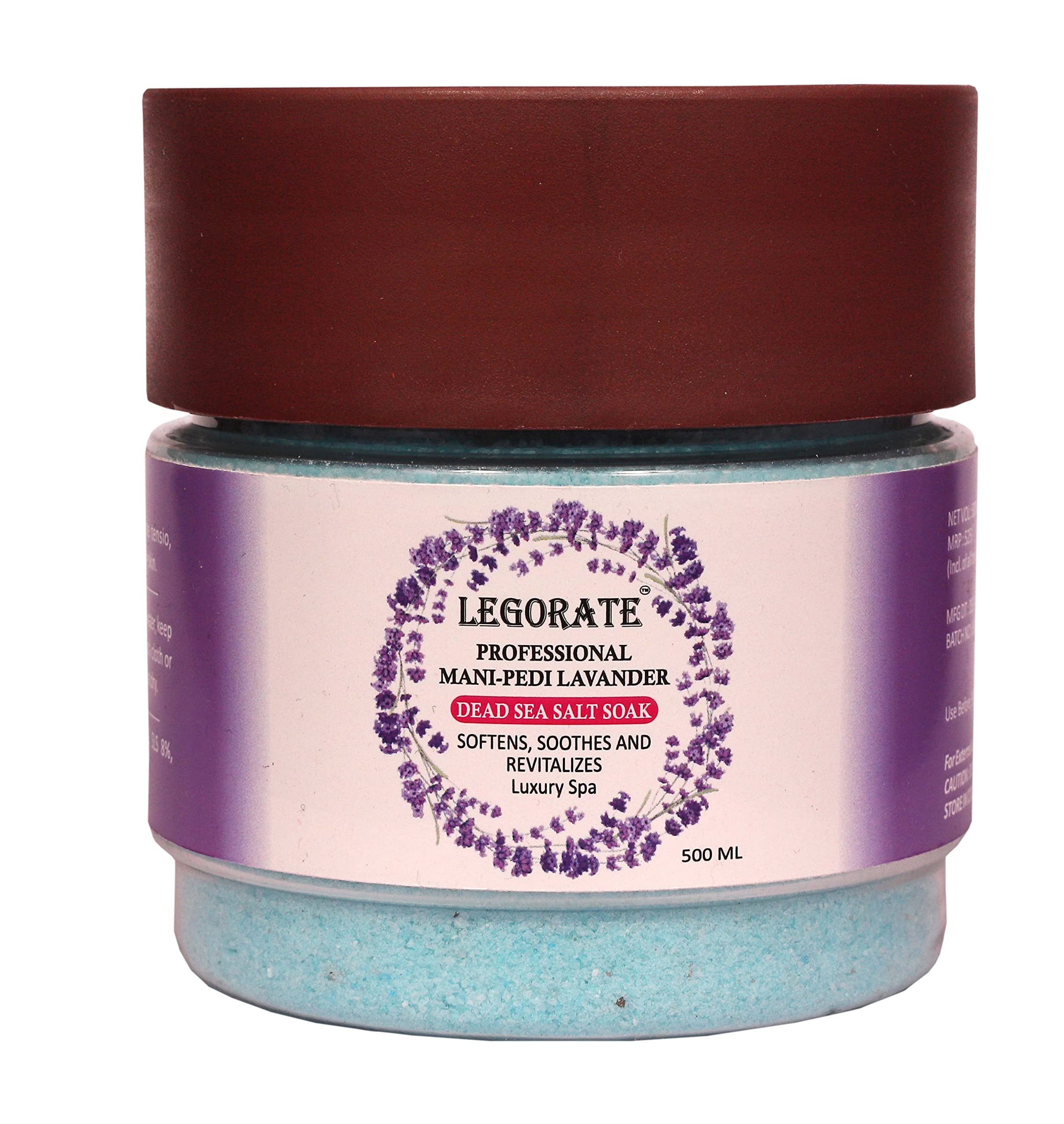 Legorate Professional Lavender Pedicure & Manicure Dead Sea Salt Soak - 500ml for Relaxation, Skin Refresh & Foot Care - Perfect for Spa, Home Use & Gift Giving
