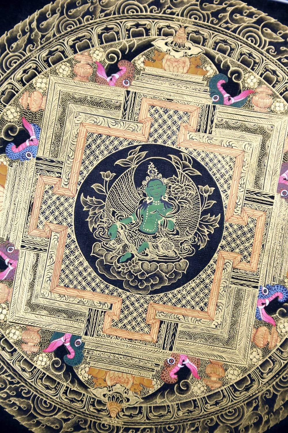 Green Tara Sacred Geometry Thangka Wall Art – Handmade Buddhist Meditation Painting for Home & Temple Decor | Spiritual Gift for Yoga & Mindfulness
