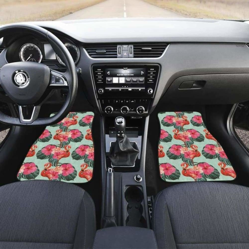 Premium Flamingo Tropical Palm Leaves Hibiscus Car Mats - Waterproof & Non-Slip Floor Mats for Cars, SUVs, Trucks - Perfect for Beach Trips & Summer Road Travel