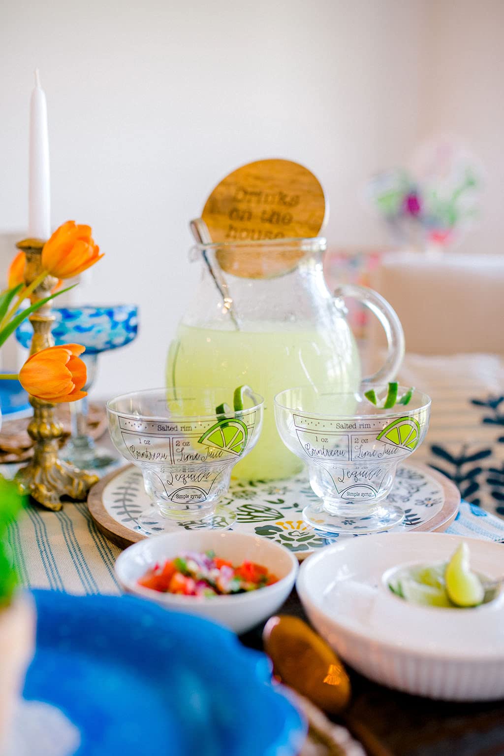 Mud Pie 6-Piece Clear Stemless Margarita Glass Set with Ingredients - Perfect for Cocktail Parties, Home Bars & Summer Entertaining