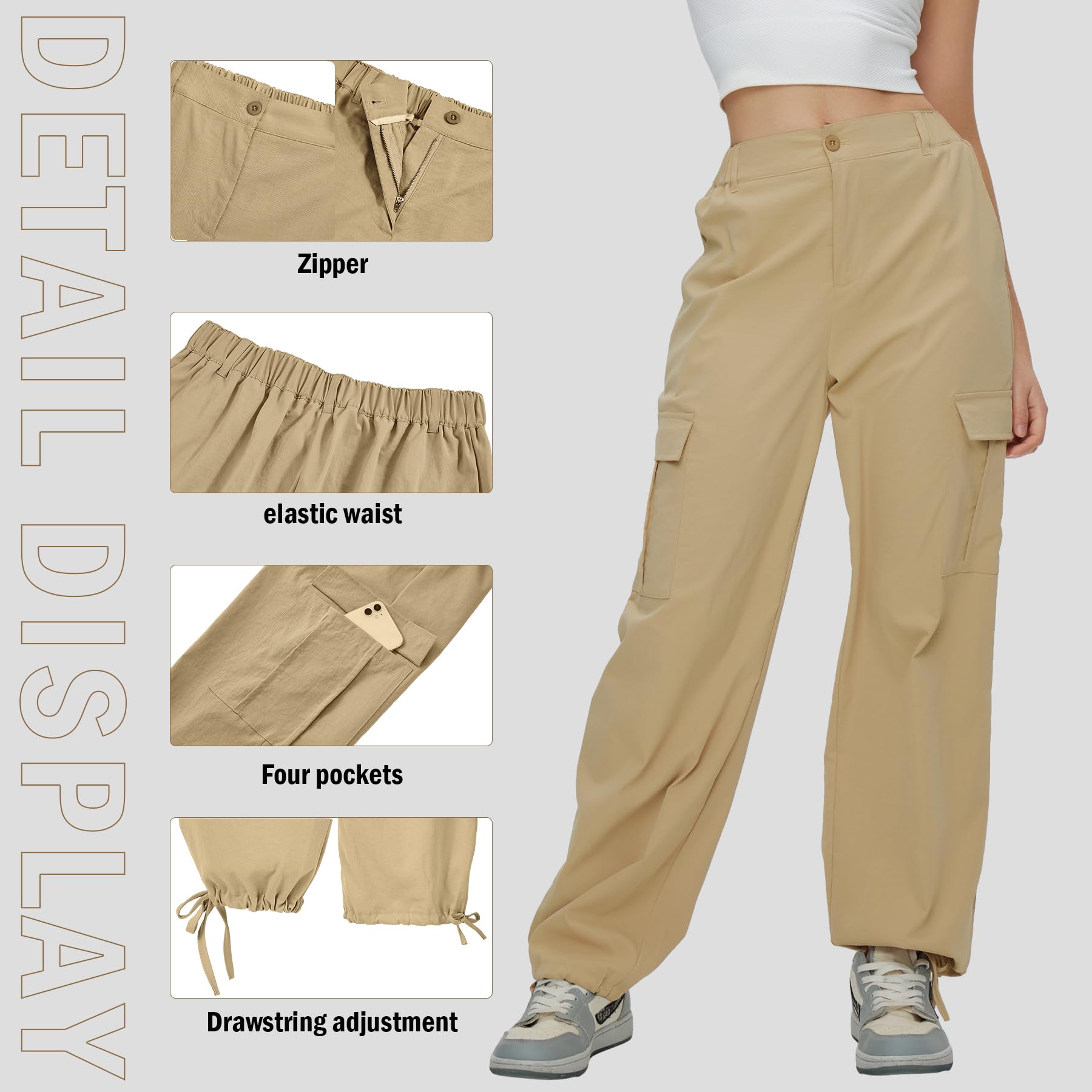 Zando Women's Y2K Baggy Cargo Pants - Stretchy High Waist Wide Leg Parachute Pants with Pockets | Trendy Streetwear & Casual Outfit for Women | Perfect for Urban Fashion, Travel & Everyday Wear