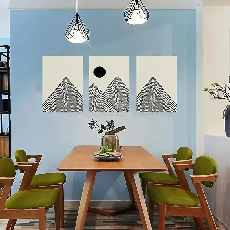 3-Piece Geometric Mountain & Sun Landscape Metal Wall Art - Ready to Hang Modern Home Decor for Living Room, Bedroom & Office