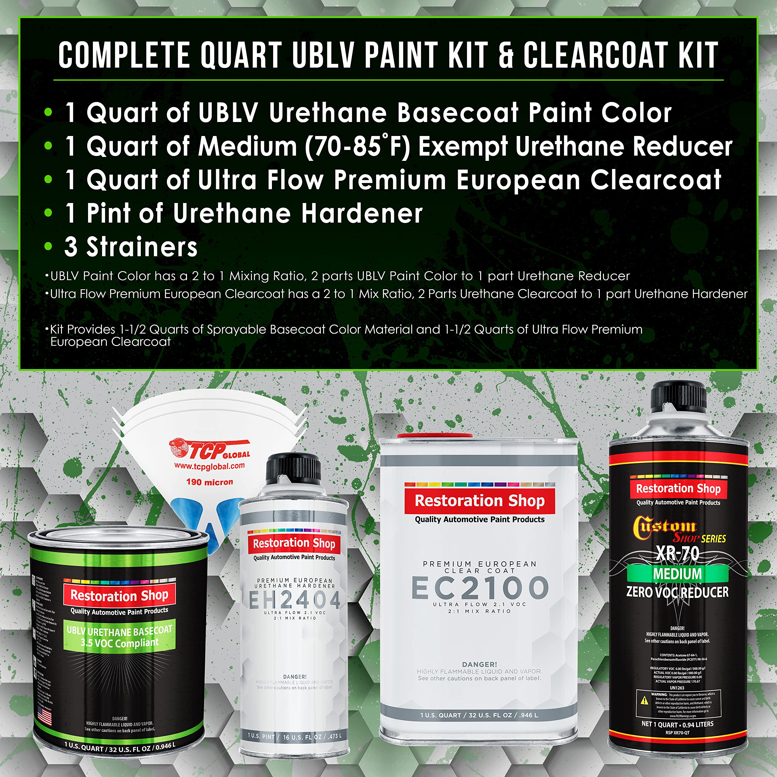 Restoration Shop Anthracite Gray Metallic Low VOC Urethane Basecoat with European Clearcoat - Complete Quart Automotive Paint Kit for Car Restoration & Touch-Ups