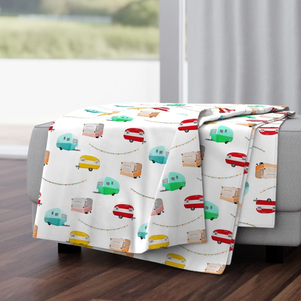 Soft Plush Minky Throw Blanket 50x70 Inches - Vintage Caravan Camper Travel Print for Cozy Home Decor, Bedroom, Sofa & Outdoor Glamping