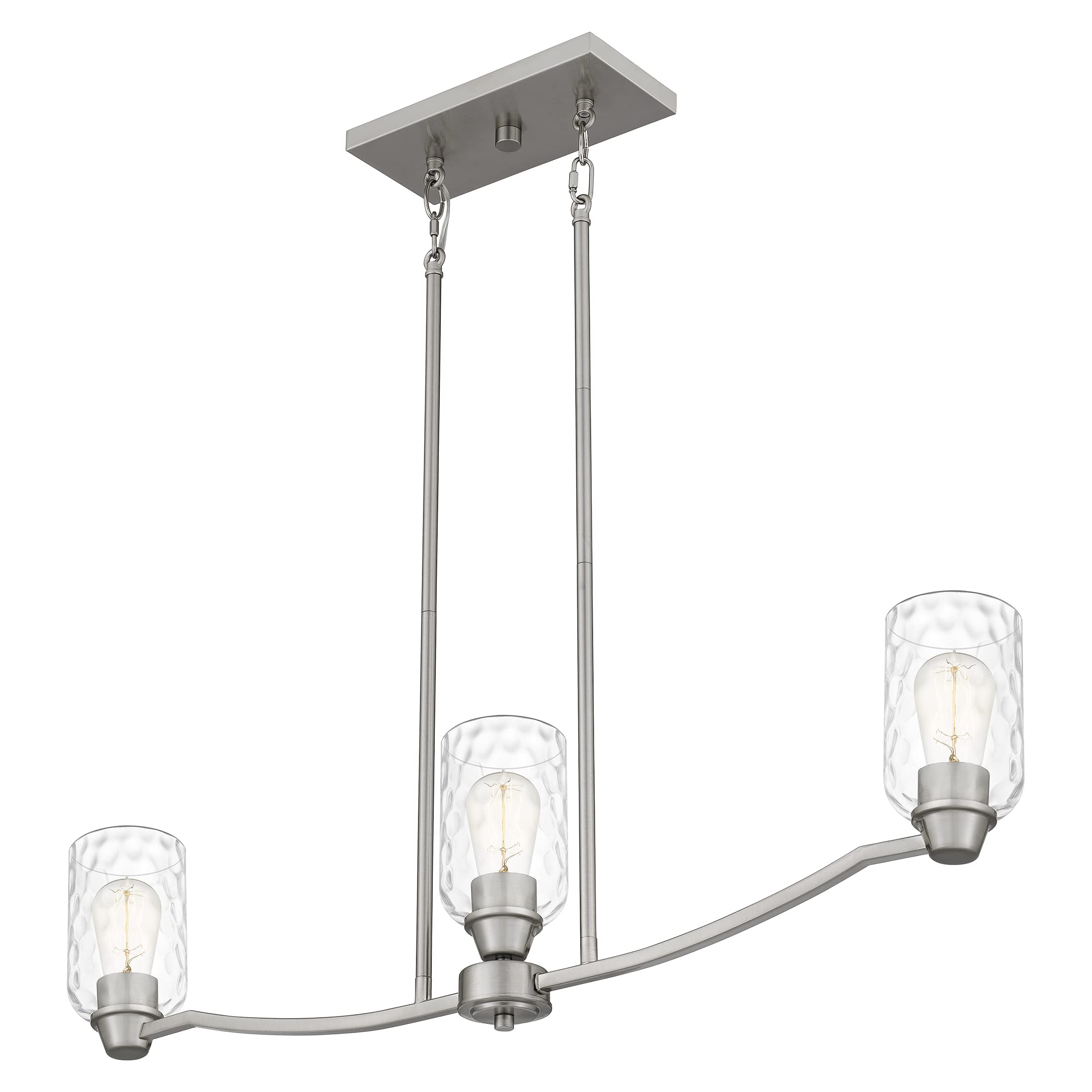 Quoizel Acacia 3-Light Brushed Nickel Linear Chandelier - Modern Dining Room Lighting Fixture for Kitchen Island, Bedroom or Entryway