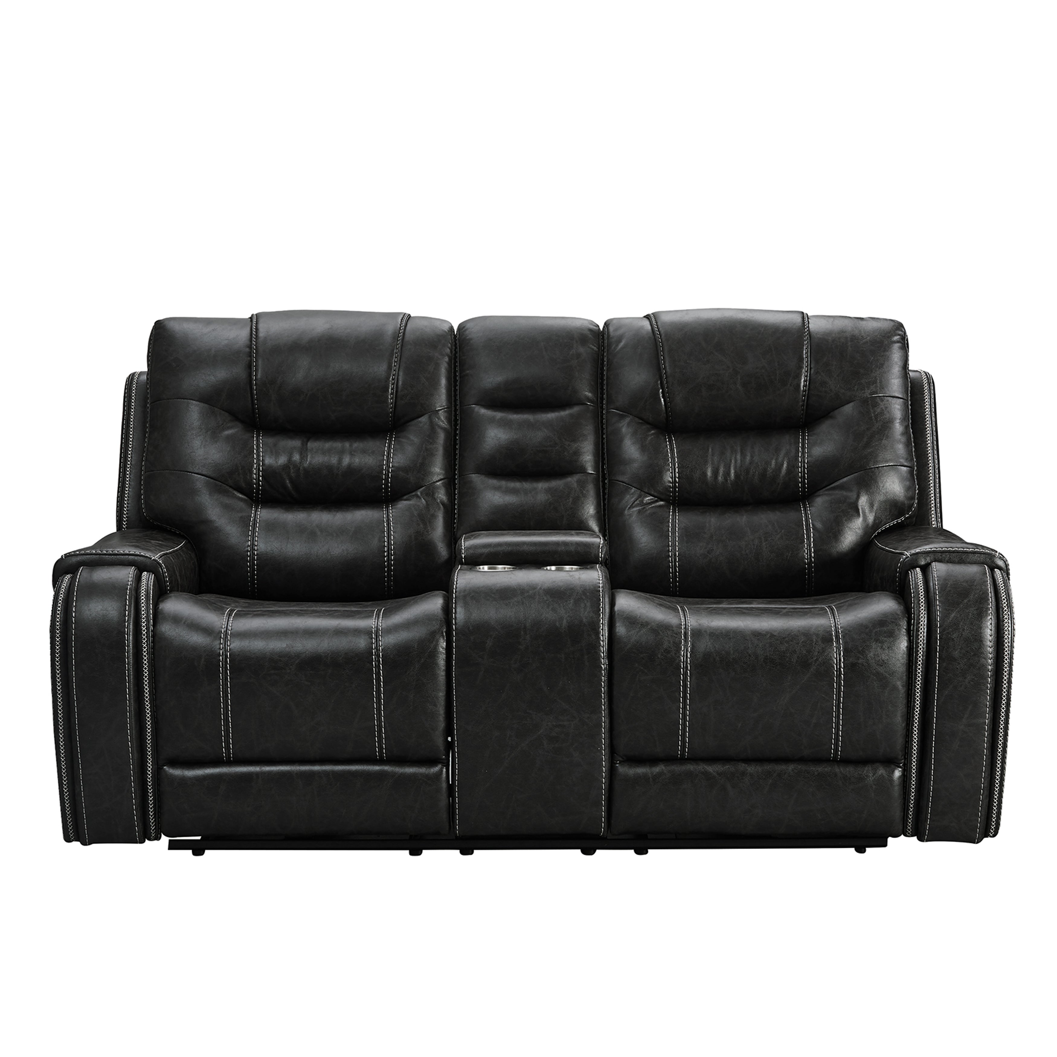 Rowena Modern Faux Leather Recliner Loveseat with Console in Smoke Gray - Perfect for Small Living Rooms, Home Theaters & Cozy Apartments