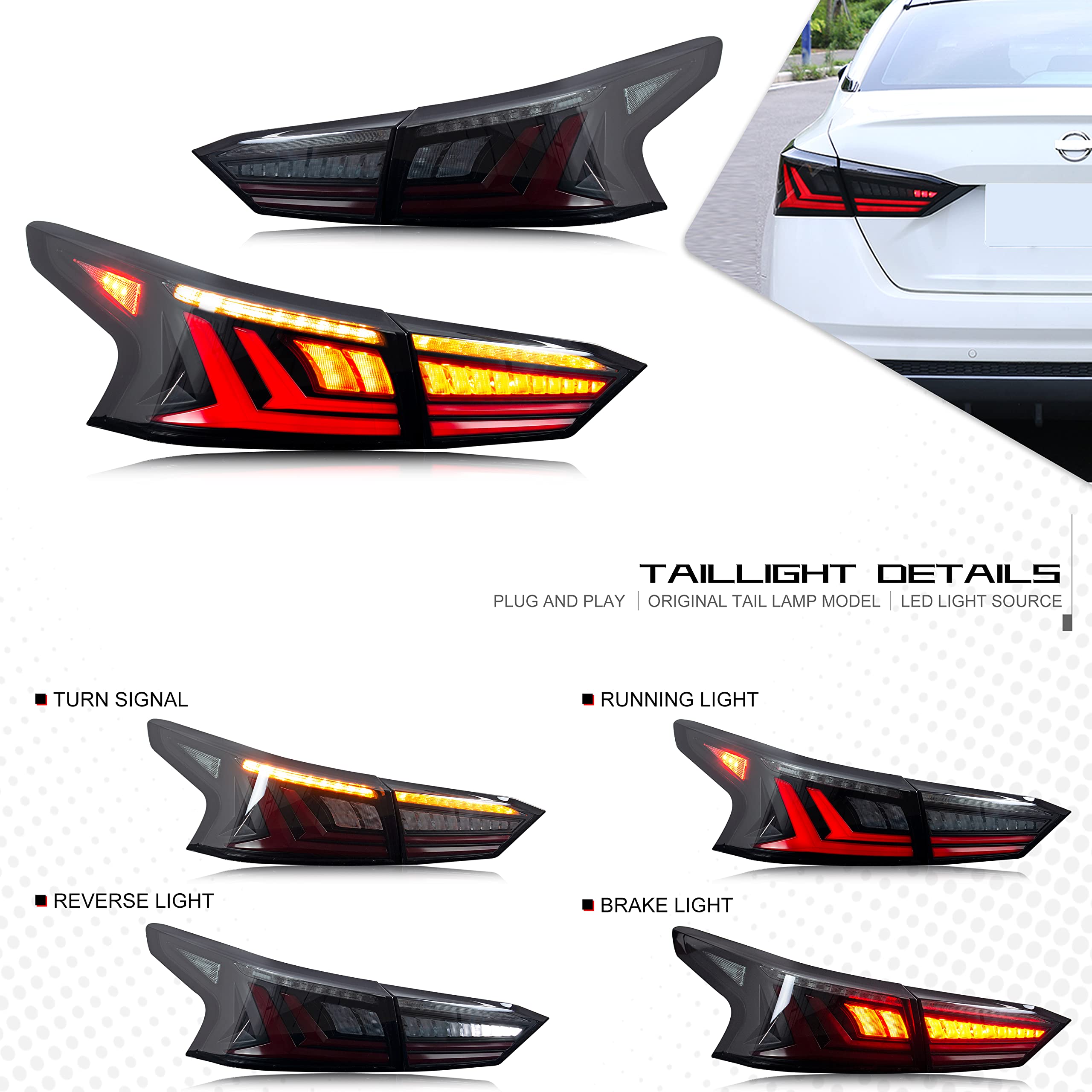 INGINUITY TIME LED Smoked Tail Lights for Nissan Altima 2019-2023 - Sequential Turn Signals with Start-Up Animation - Rear Lamp Assembly Accessory - Perfect for Night Driving & Car Customization