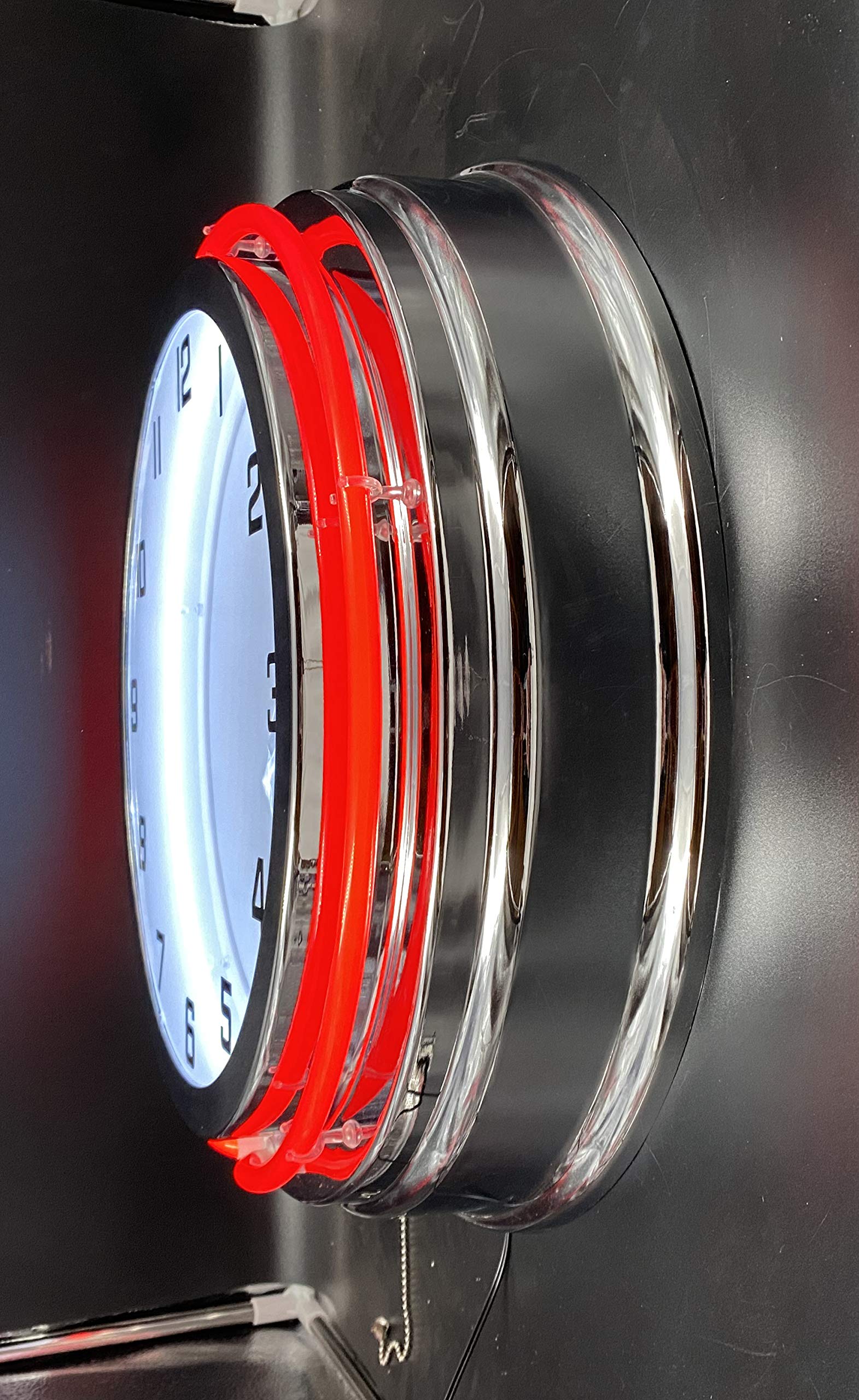 19-Inch Hot Rod Garage Sign Double Neon Clock with Two Neon Tubes - Red Outer Tube for Man Cave, Automotive Workshop & Retro Home Decor