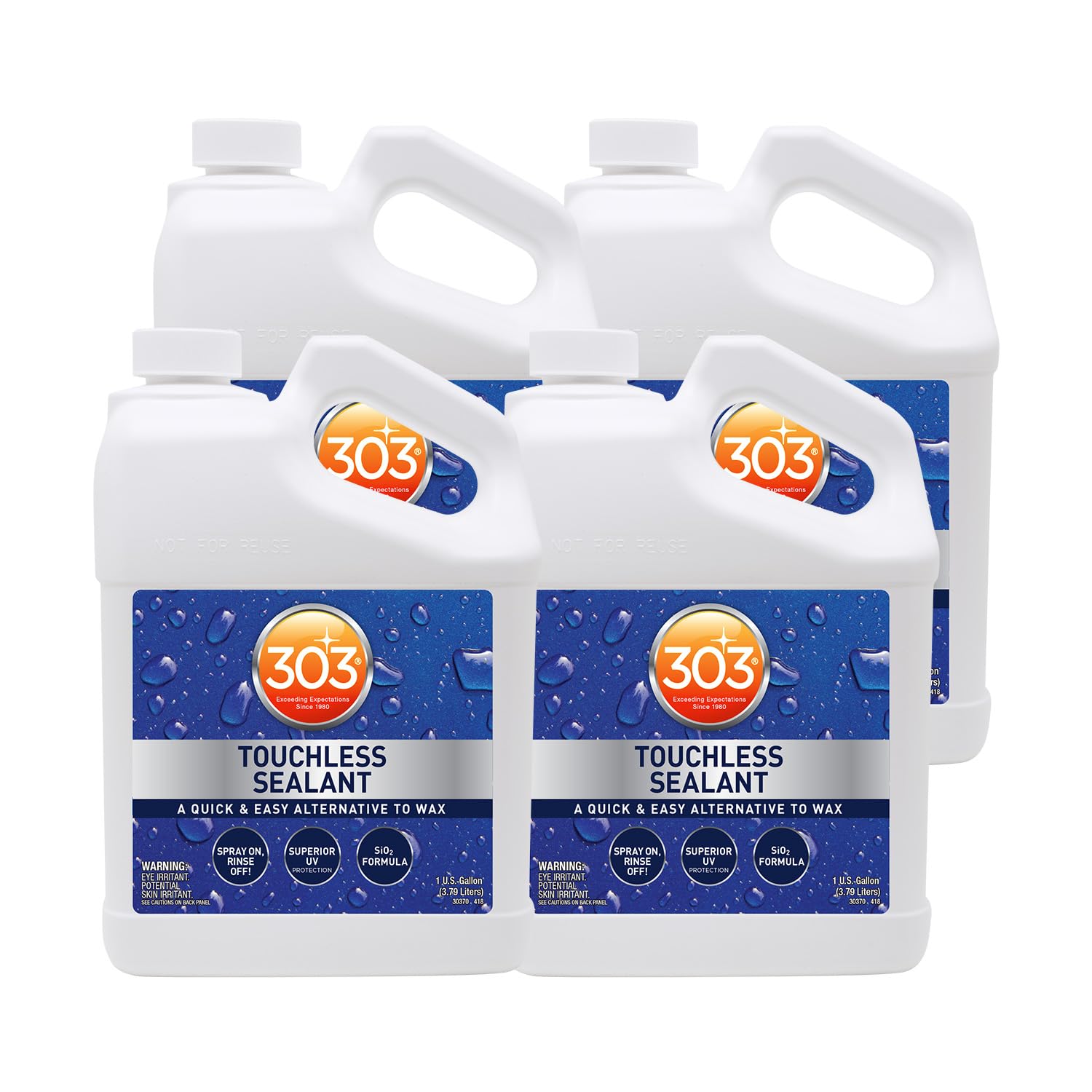 303 Touchless Sealant with SiO2 Technology - Water Activated Paint & Glass Protection Spray - Spray On, Rinse Off, Easy Refill for Trigger Bottles (1 Gallon, Pack of 4) - Perfect for Car Detailing, RV & Boat Maintenance, and Home Glass Protection