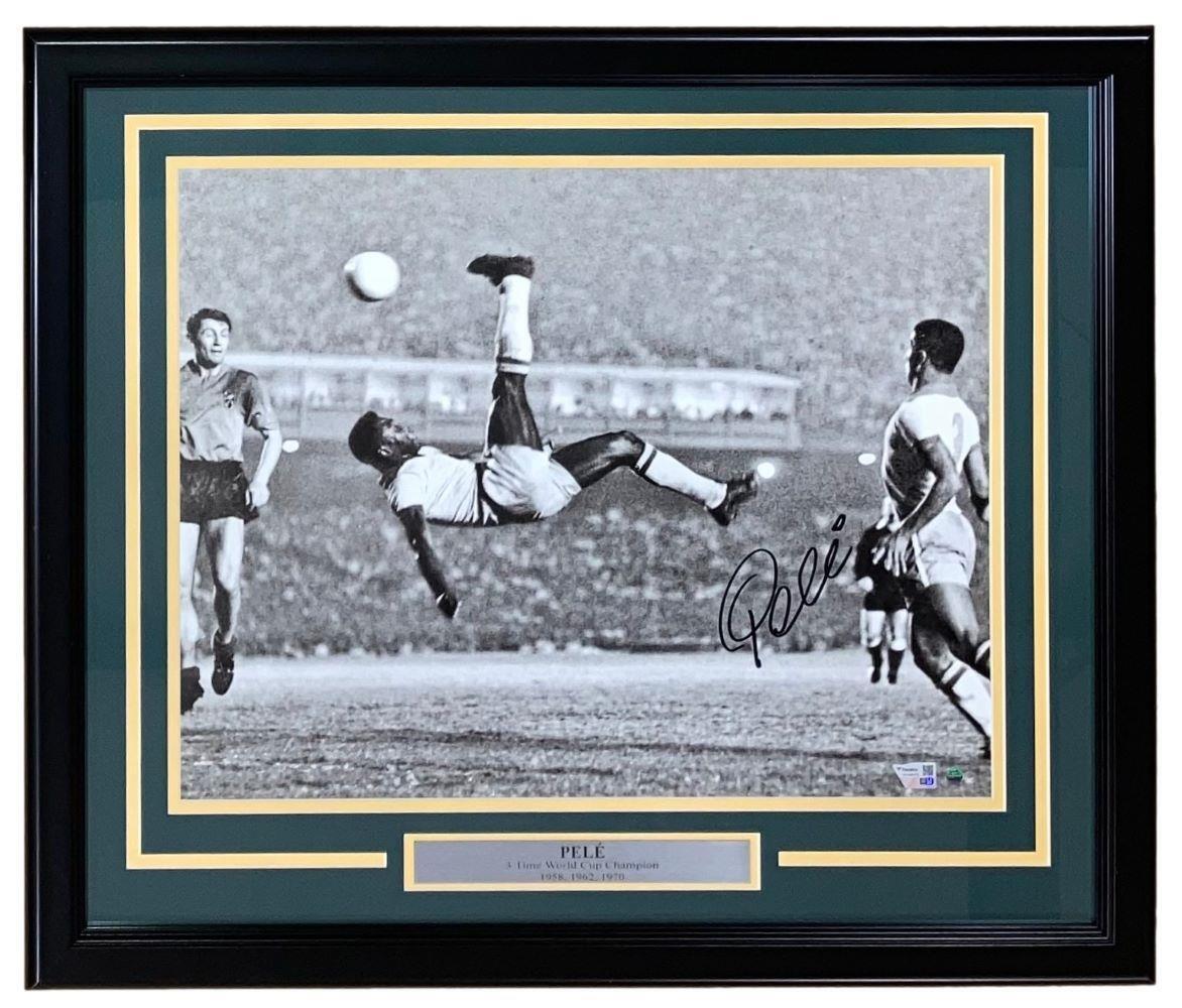 Pele Autographed Framed 16x20 Brazil Bicycle Kick Soccer Photo - Limited Edition Collectible for Sports Memorabilia & Man Cave Decor