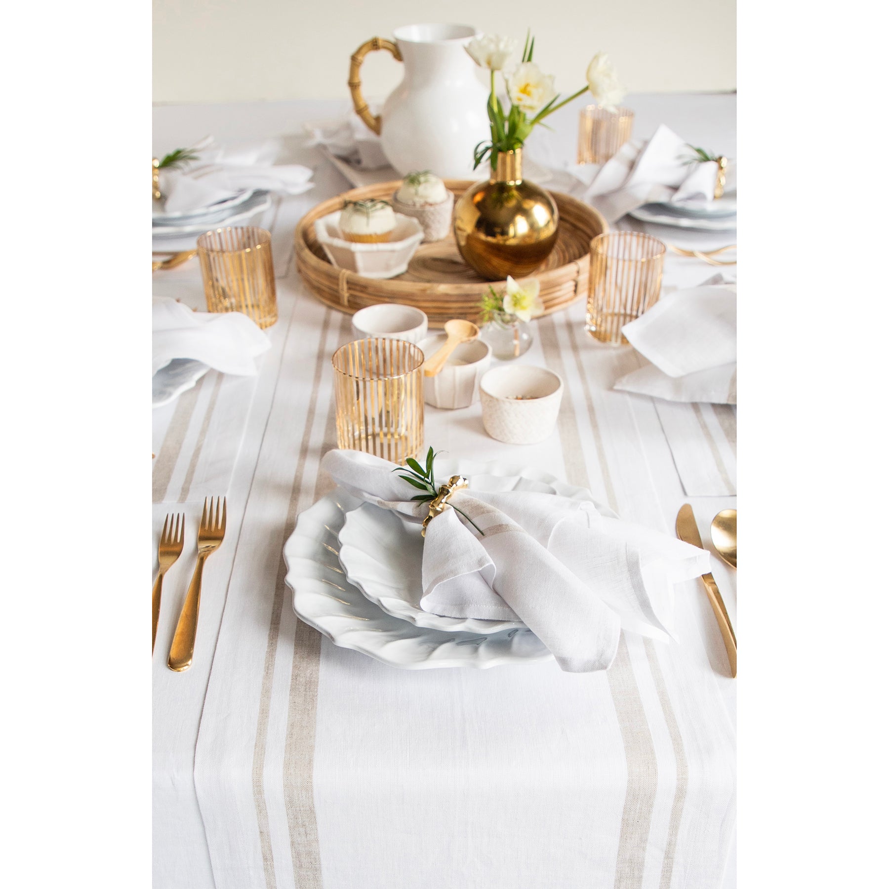French Striped Table Runner - Elegant Dining Decor for Weddings, Parties & Home Decor | Cotton Linen Tablecloth for Farmhouse & Rustic Style