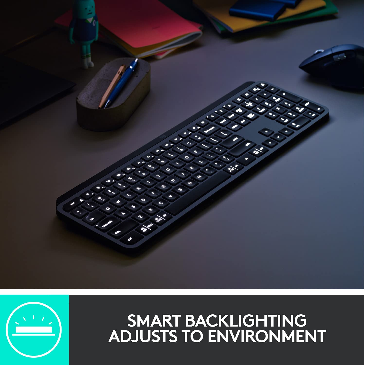 Logitech MX Keys Advanced Wireless Illuminated Keyboard - Tactile Responsive Typing, Backlit Keys, Bluetooth/USB-C Connectivity, Compatible with macOS, Windows, Linux, iOS & Android - Premium Metal Build (Graphite) - Perfect for Office Work, Gaming & Programming