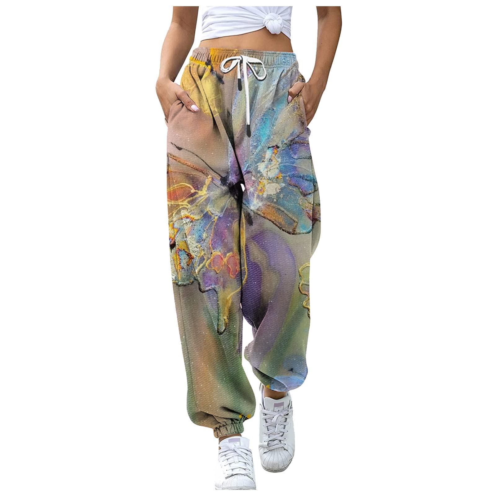 Women's Summer Printed Pencil Pants - Stretchy Elastic Waist Fashion Trousers for Office, Work & Casual Wear