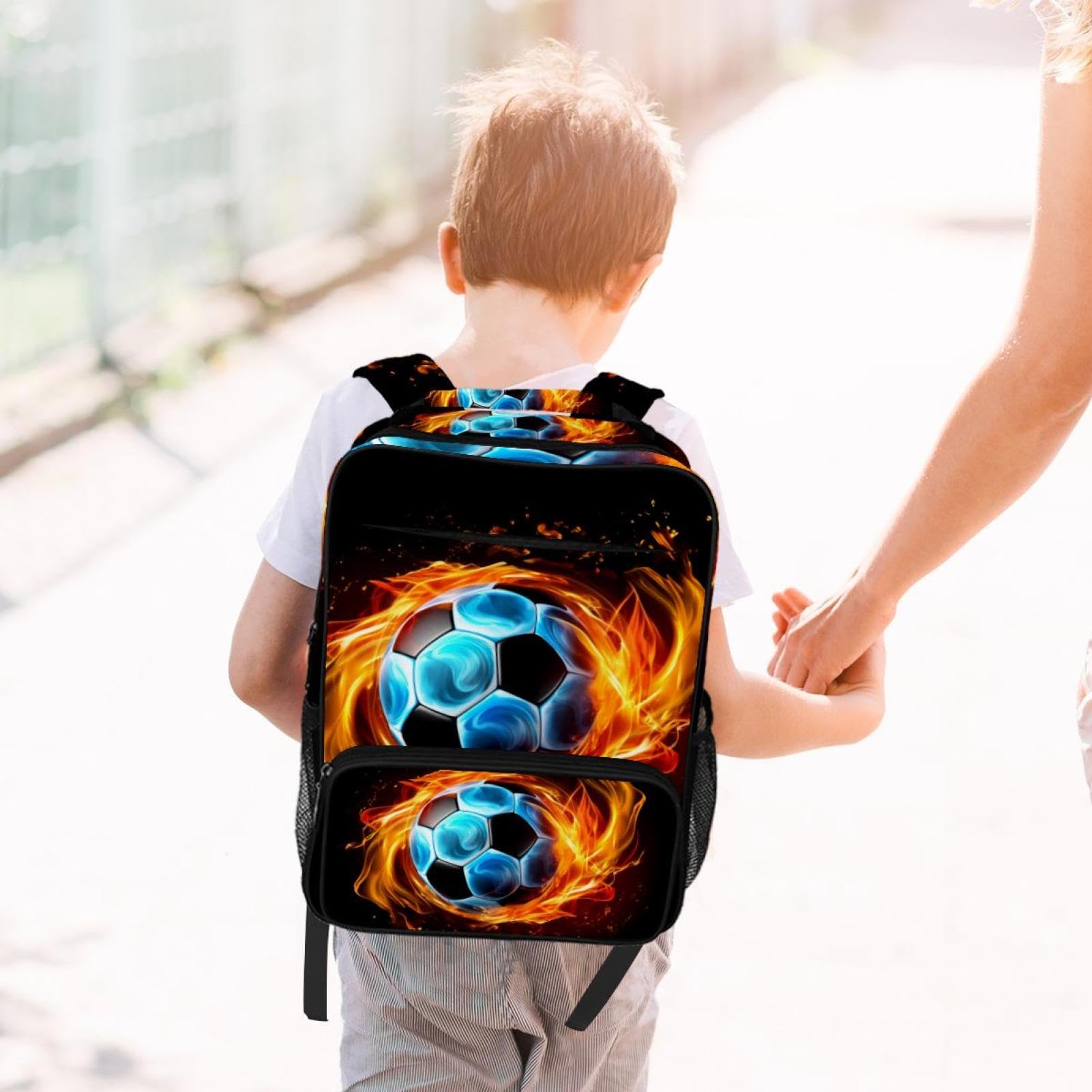 Best Travel Backpack for Women & Men - Lightweight Durable Hiking Backpack with Flaming Football Design - Perfect for Camping, School & Outdoor Adventures