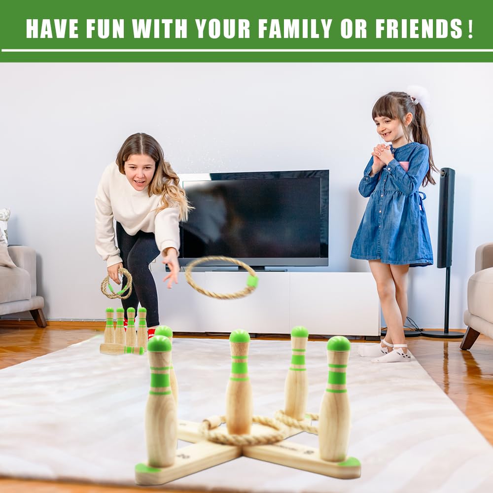 Premium Wooden Ring Toss Game Set - Outdoor Backyard & Beach Tossing Game with 6 Rings & Carrying Bag - Fun Lawn Games for Kids, Adults & Family - Perfect for Camping, Picnics, BBQs and Parties