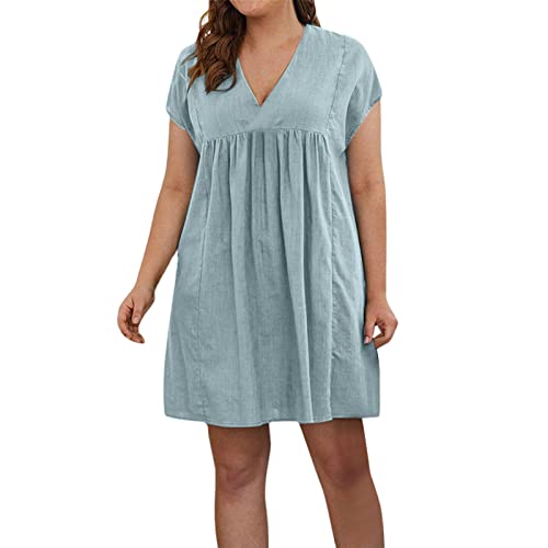 Plus Size Women's Loose Sexy Casual Dress - Solid V-Neck Short Sleeve Flowy Maxi Dress for Busty Women | Perfect for Summer Outings, Beach Vacations & Date Nights