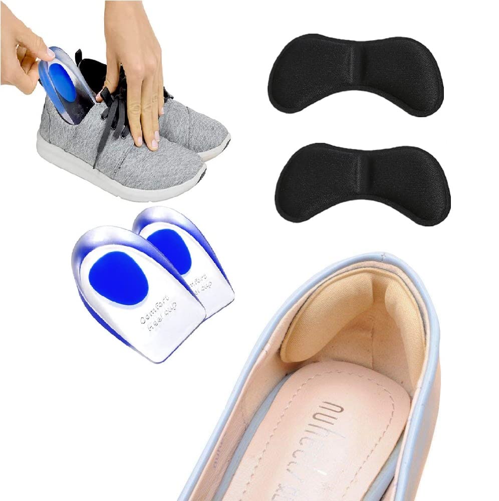 FEXMY Self-Adhesive Heel Cushion Inserts - High Heel Pads & Shoe Insoles for Women & Men - Silicone Heel Grips for Heel Pain, Ankle Support & Heel Spurs Relief (1 Pair Heel Liner + 1 Pair Insole Pad) - Perfect for Work, Parties & Long Wear Comfort