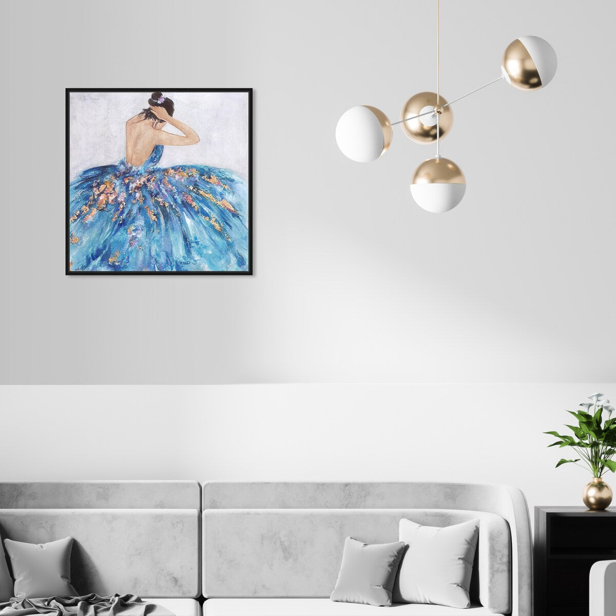 Elegant Princess Dress Glam Blue Framed Canvas Wall Art Print - Blue & Festive Home Decor for Bedroom, Living Room, Nursery | Perfect Gift for Girls, Women & Teens