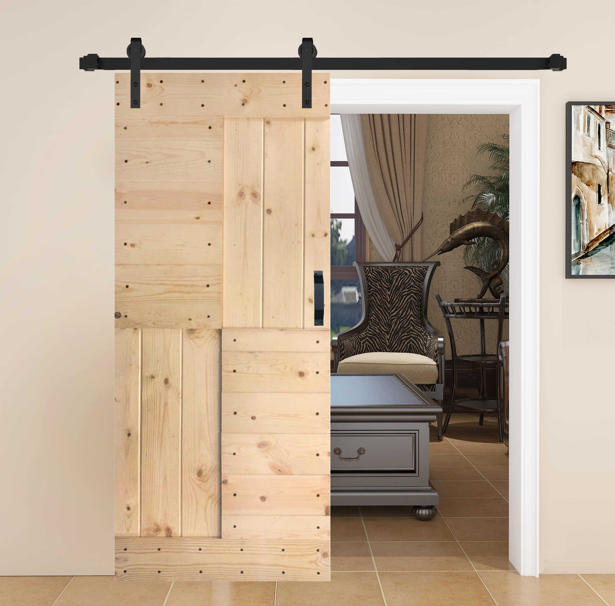 Mr. Wood 36x84 Inch S Series DIY Barn Door Kit with 6.6FT Hardware - Unfinished Solid Wood Sliding Door for Bedroom, Closet & Farmhouse Style Home Decor