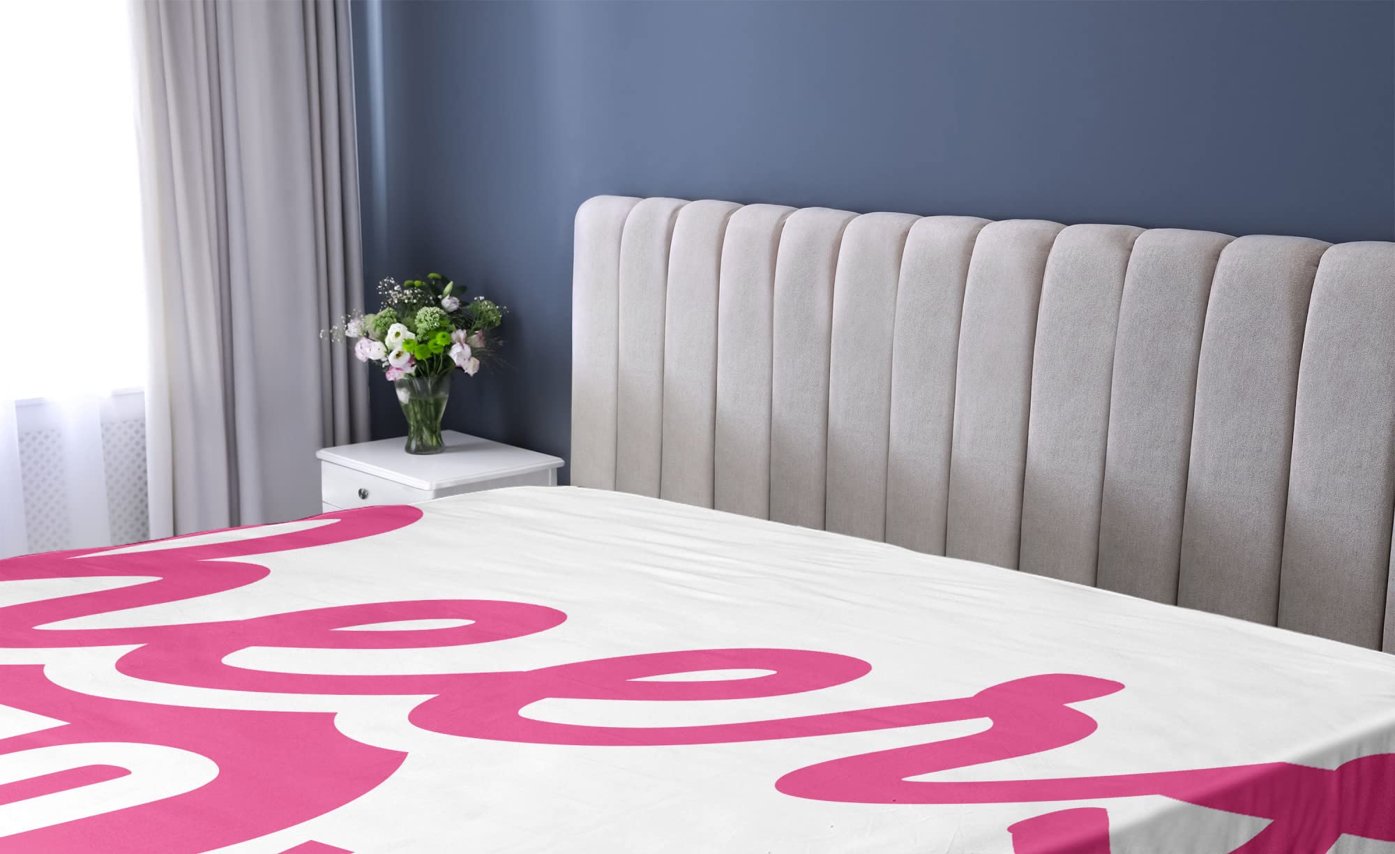 Ambesonne 70th Birthday Fitted Sheet - Cheers to 70 Years Calligraphy Design, Deep Pocket Elastic Bed Cover for Twin XL Size in Hot Pink & Black | Perfect for Birthday Parties, Guest Rooms & Special Occasions