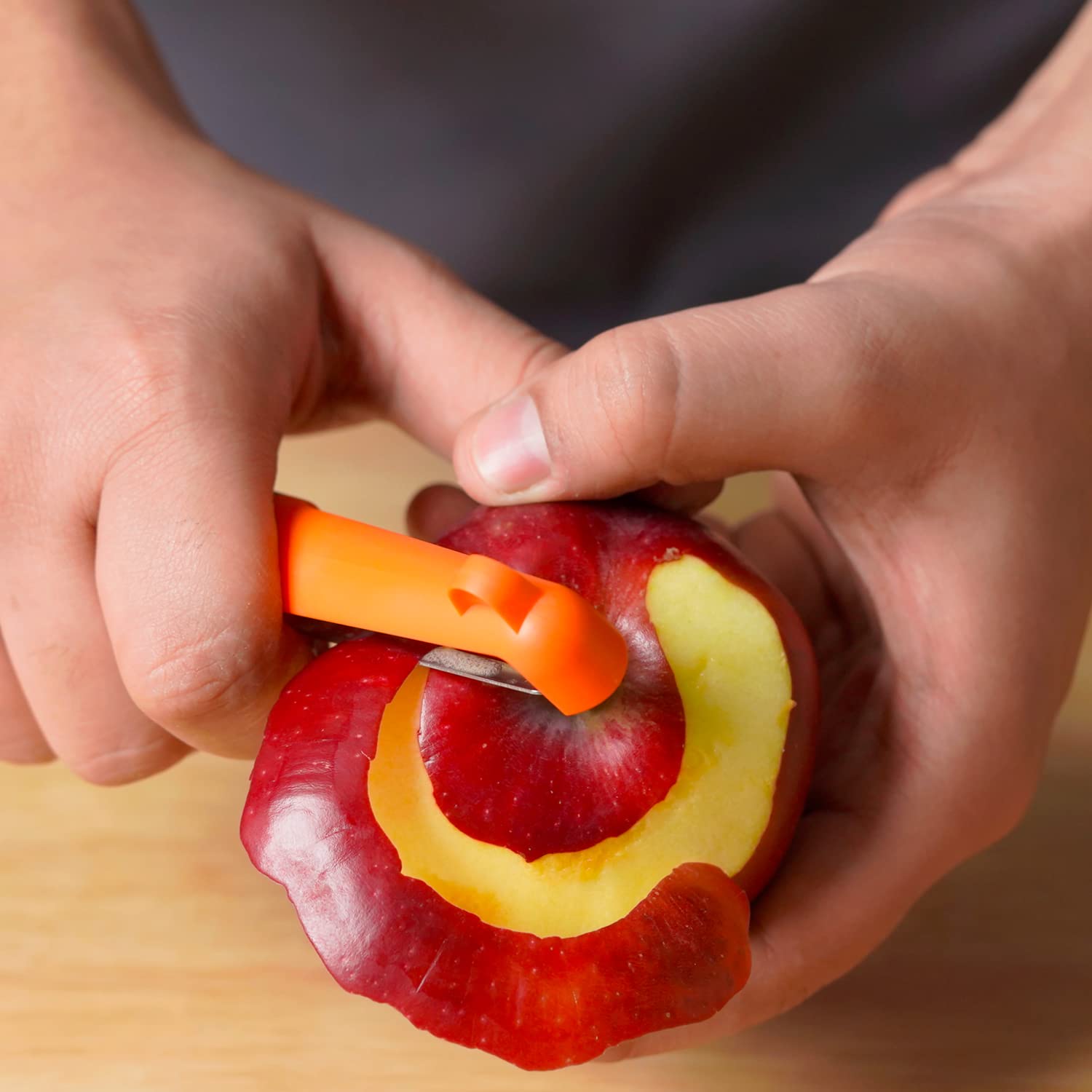 Premium Meyer Swivel Peeler for Vegetables with Blade Cover Protector | Ergonomic Kitchen Tool for Peeling Potatoes, Carrots & Fruits | Durable Vegetable Cutter & Slicer for Home & Professional Use | Perfect for Meal Prep, Cooking & Healthy Snacks (Orange)