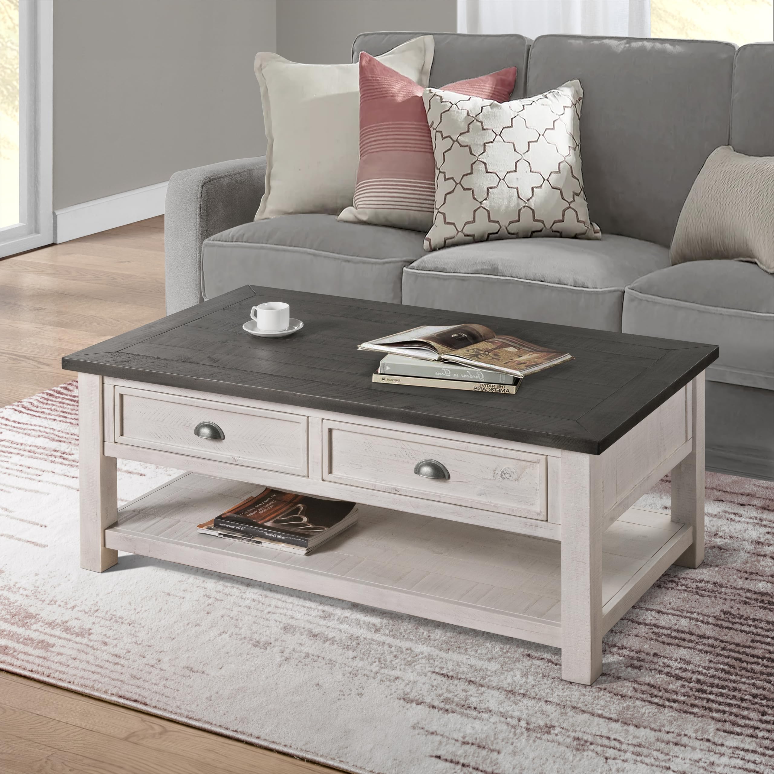 Martin Svensson Home Monterey Solid Wood Coffee Table - White with Grey Top - Modern Scandinavian Living Room Furniture for Small Spaces & Apartments