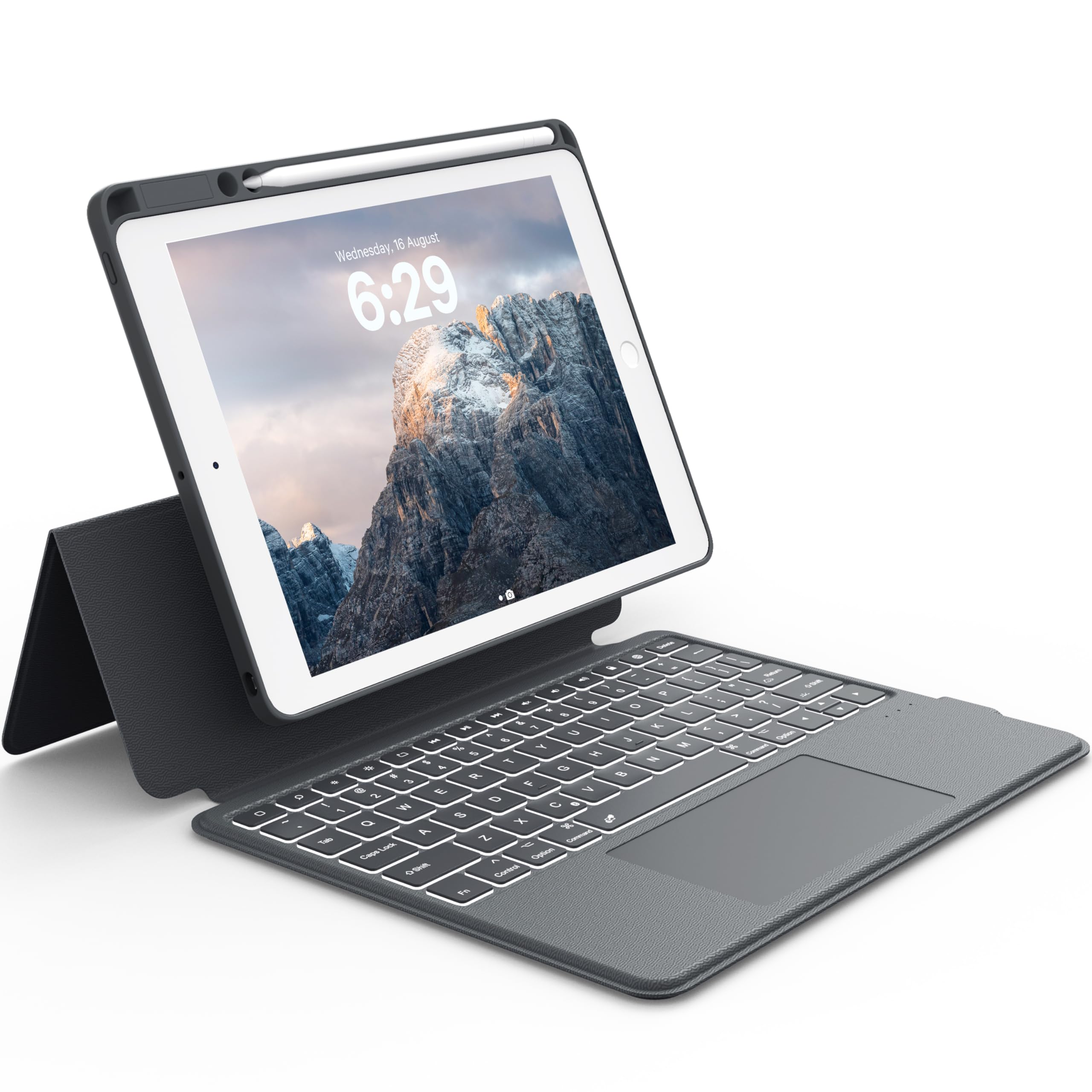 CHESONA Rugged Keyboard Case for iPad 9th/8th/7th Generation (2022 Model) - Magnetic Detachable Protective Cover with Premium Trackpad, 15°-180° Adjustable Stand & Backlit Keyboard for iPad 10.2-inch (Gray) - Perfect for Work, Study, and Travel Use