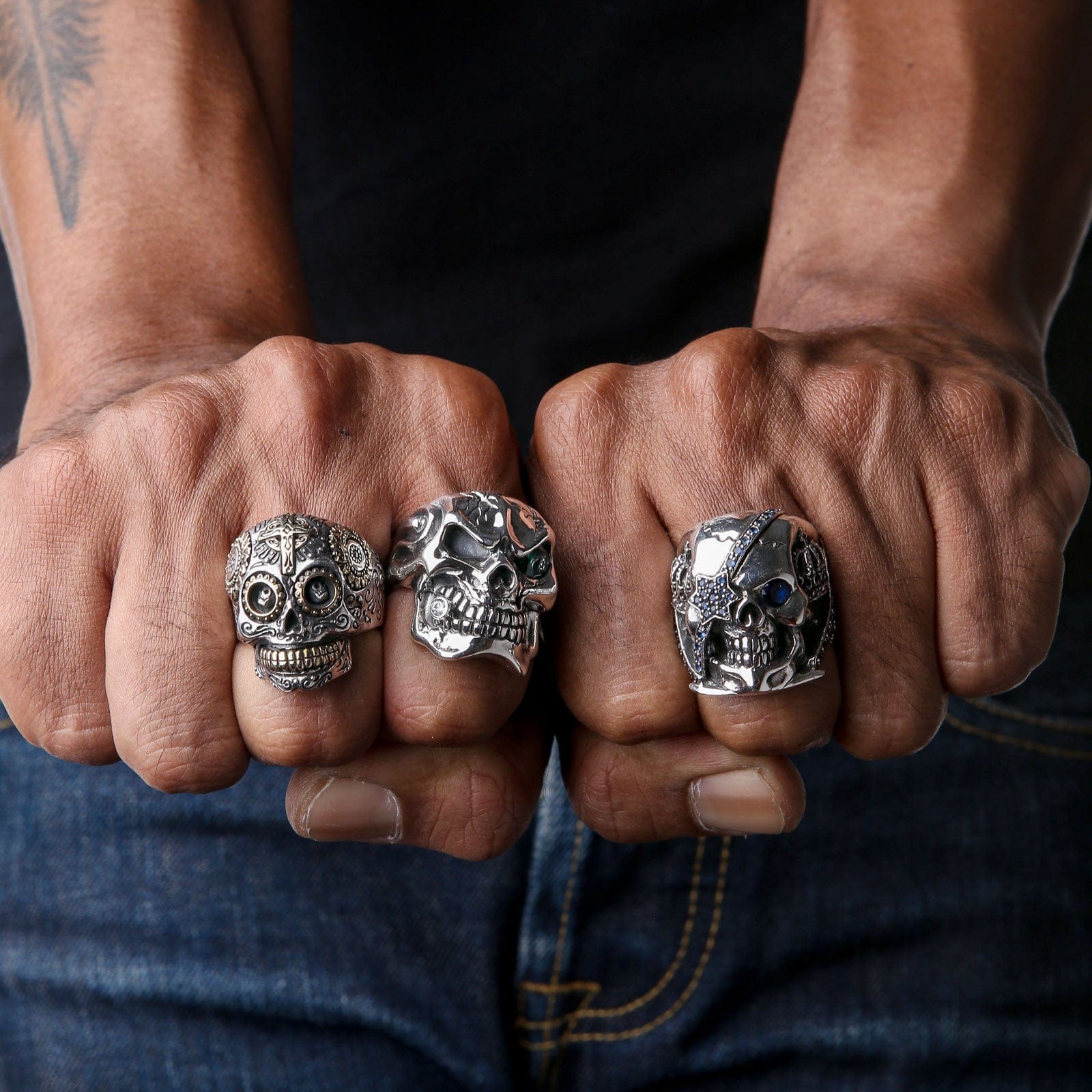 Sterling Silver Sapphire Crown Pirate Skull Ring for Men - Gothic Jewelry, Punk Fashion Accessory, Perfect for Halloween Costume, Cosplay, and Unique Gift Giving