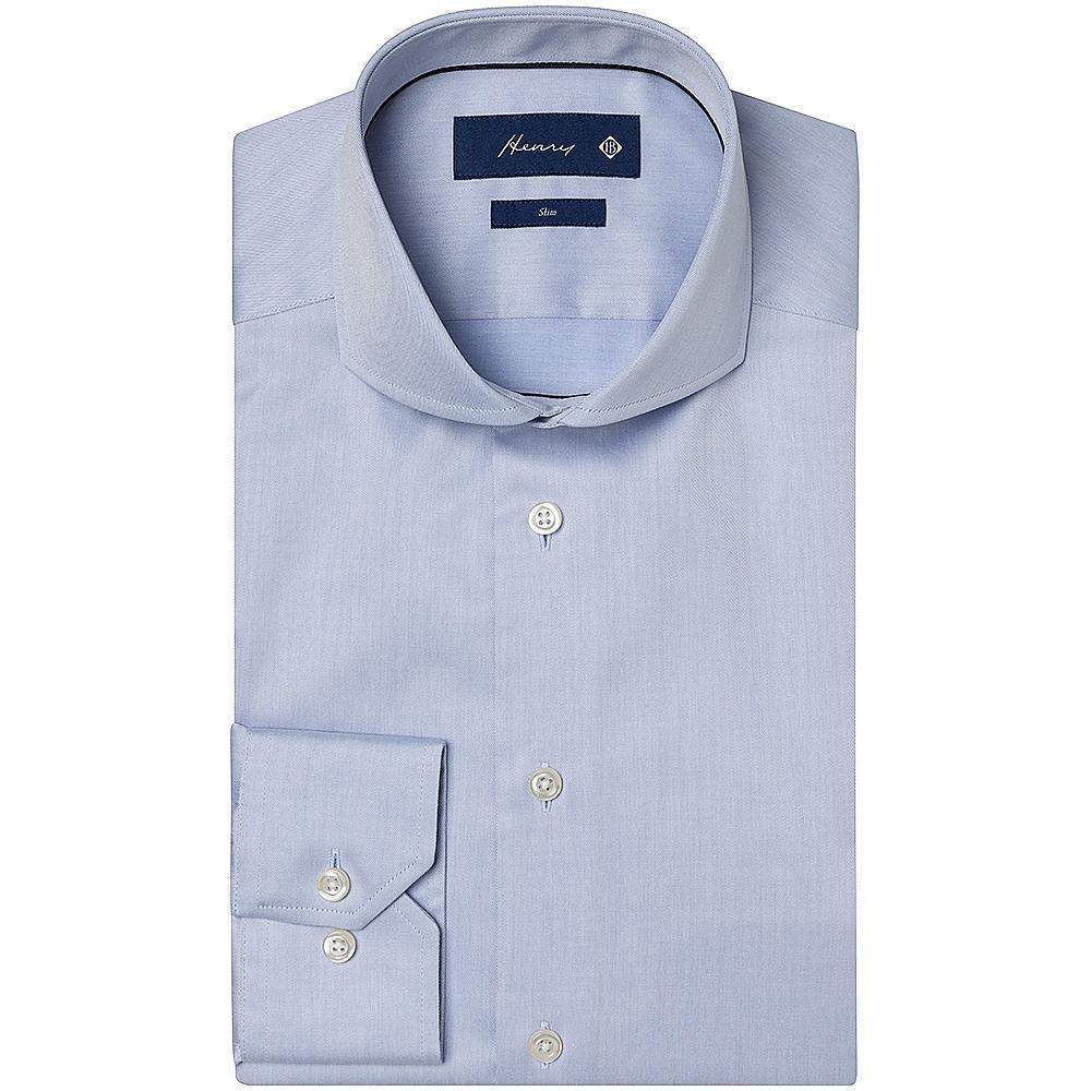 Henry Sartorial Slim Fit Plain Twill Cotton Dress Shirt with Single Cuff in Sky Blue - Perfect for Business Casual & Office Wear