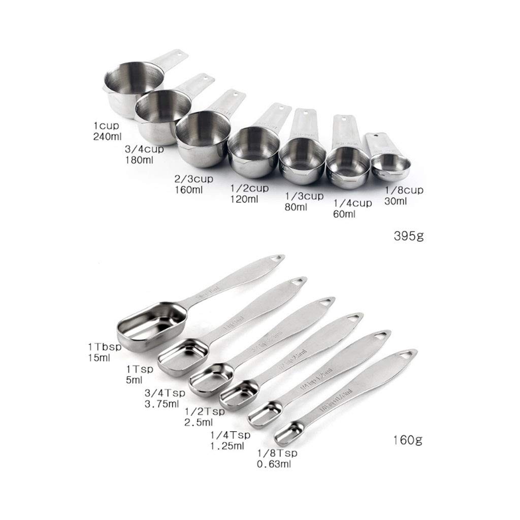 Premium Stainless Steel Measuring Spoons and Cups Set - 14-Piece Kitchen Measuring Tools (Tablespoon, Teaspoon, Cup) for Baking, Cooking & Meal Prep | Dishwasher Safe & Durable