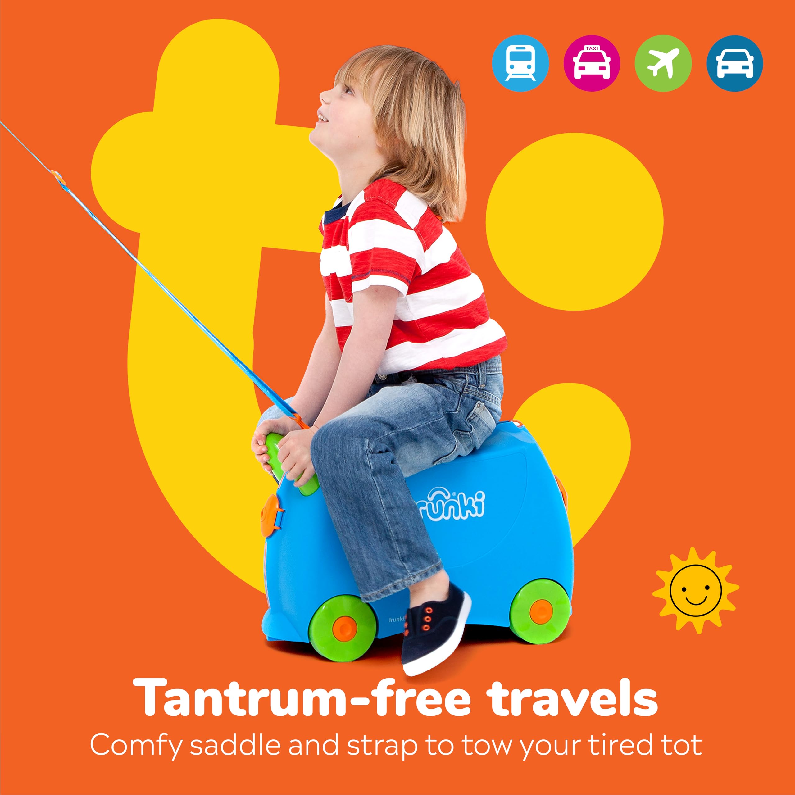 Trunki Ride-On Kids Suitcase - Toddler Luggage with Wheels, Carry-On Travel Bag for Boys & Girls - Airplane Essentials for Kids - Perfect for Family Trips, Airport Adventures & Playtime (Terrance Boy Blue)