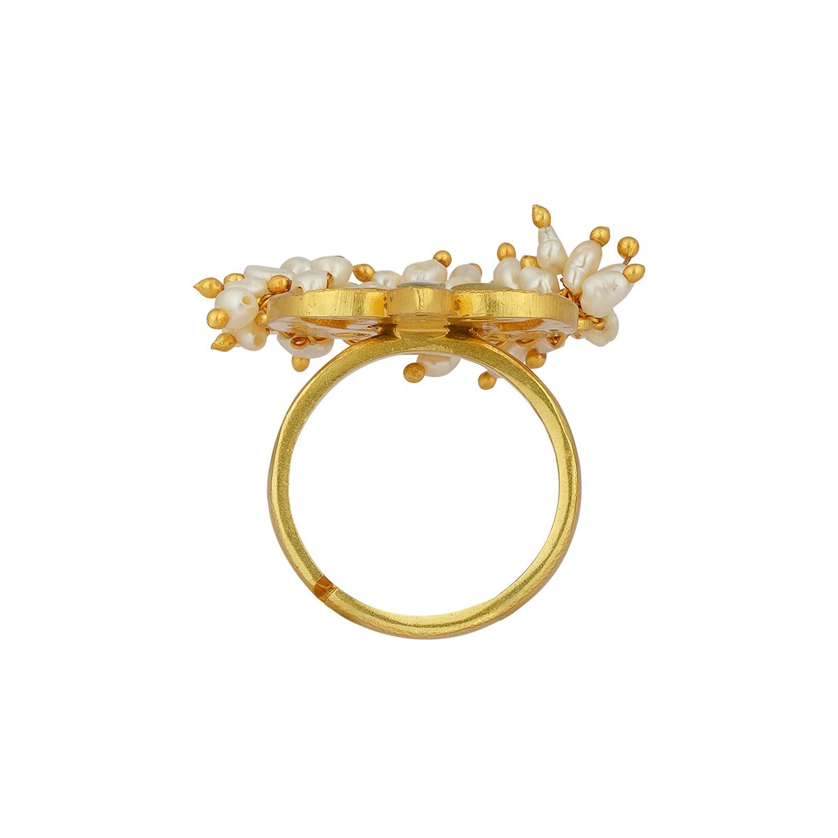 Exquisite Chaand Phool Ring with Mirror Polki & Pearls – Elegant Indian Jewelry for Weddings, Parties & Festive Occasions