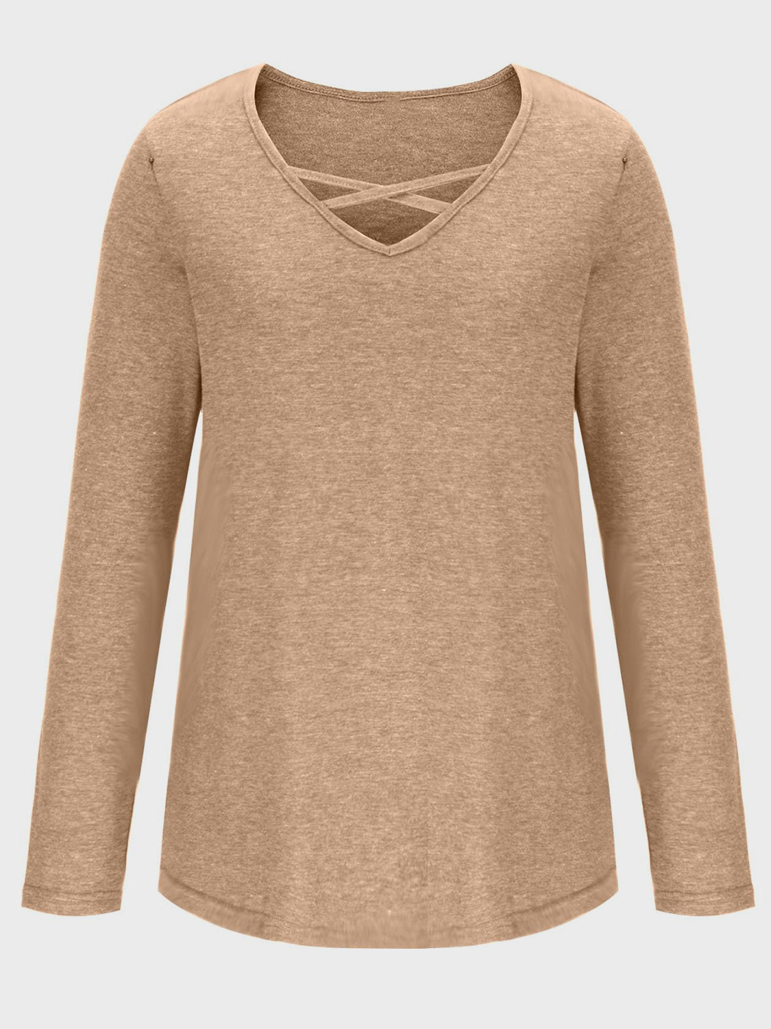 Crisscross V Neck Long Sleeve T-Shirt for Women - Soft Stretchy Casual Top - Perfect for Work, Date Night & Everyday Wear