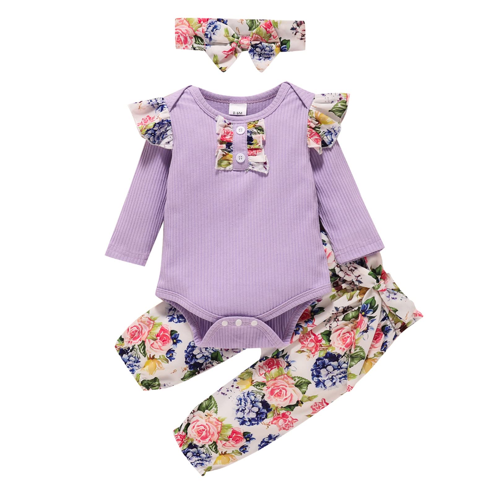 Girls & Boys Floral Long Sleeve Romper Bodysuit Set with Pants & Headband - Spring & Autumn Baby Outfits - Perfect for Playdates, Photoshoots & Family Gatherings