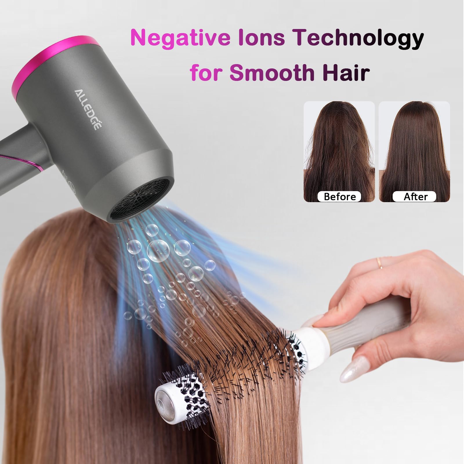 **1850W Ionic Hair Dryer with Diffuser - Fast Drying Blow Dryer for Thick & Curly Hair, Foldable Travel Design, No Heat Damage - Perfect for Home, Salon & Travel Use**