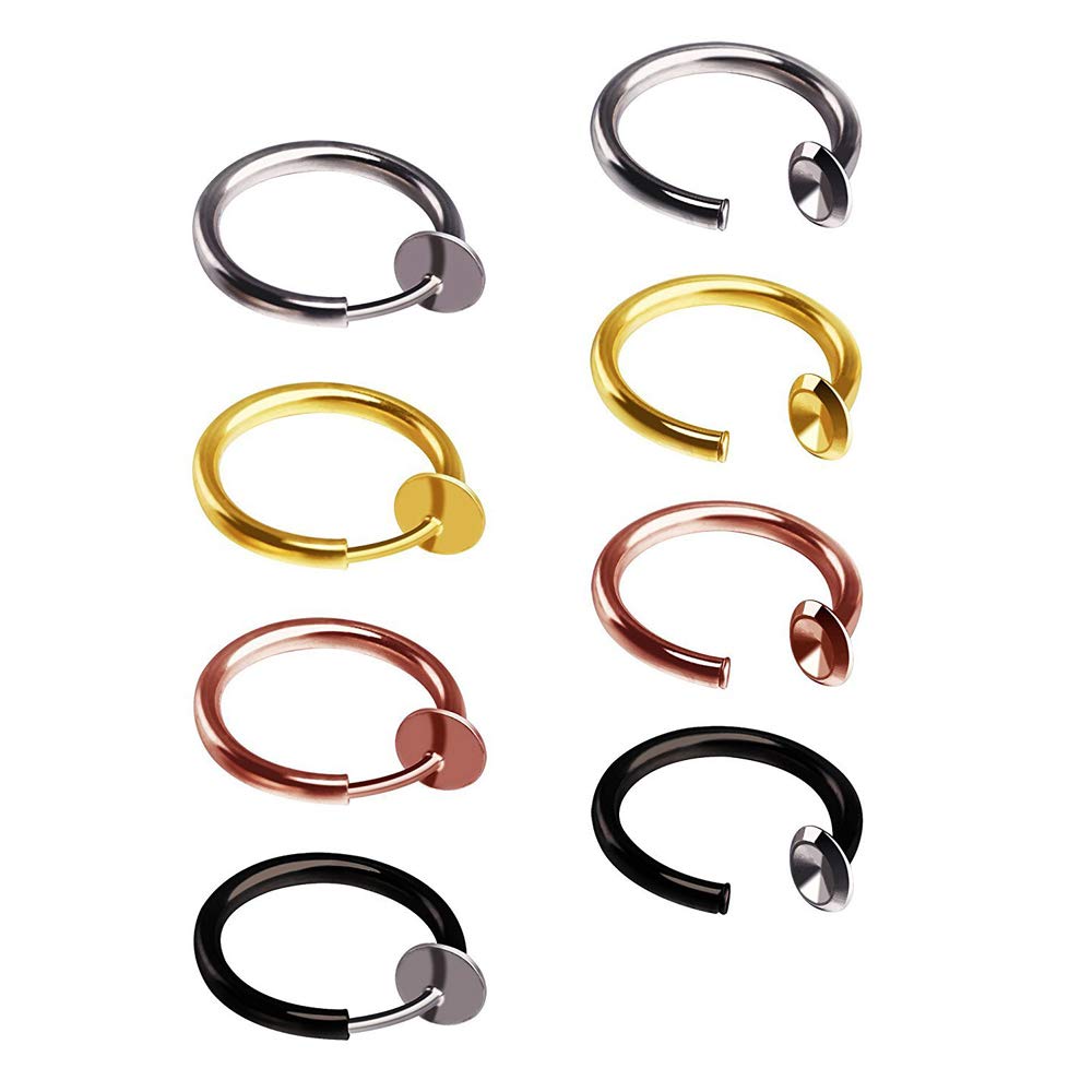 6 Pairs 13MM Stainless Steel Clip-On Earrings for Men & Women - Hypoallergenic Non-Pierced Huggie Hoop Earrings Set in Rose Gold, Black & Silver | Perfect for Sensitive Ears, Daily Wear, Work & Special Occasions
