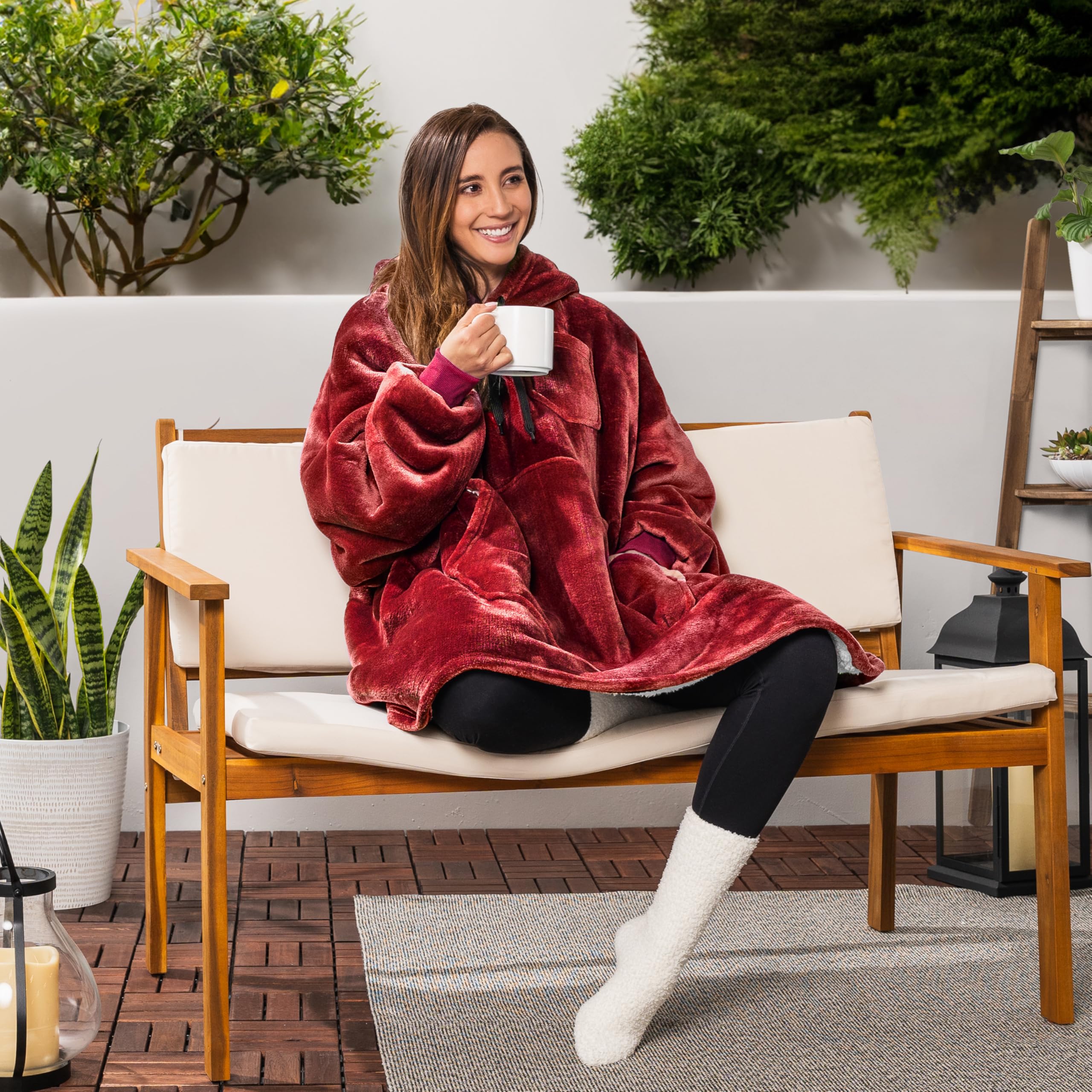 PAVILIA Women's Sherpa Wearable Blanket Hoodie - Oversized Cozy Fleece Sweatshirt with Hood for Men & Women | Perfect for Lounging, Camping, and Netflix Nights