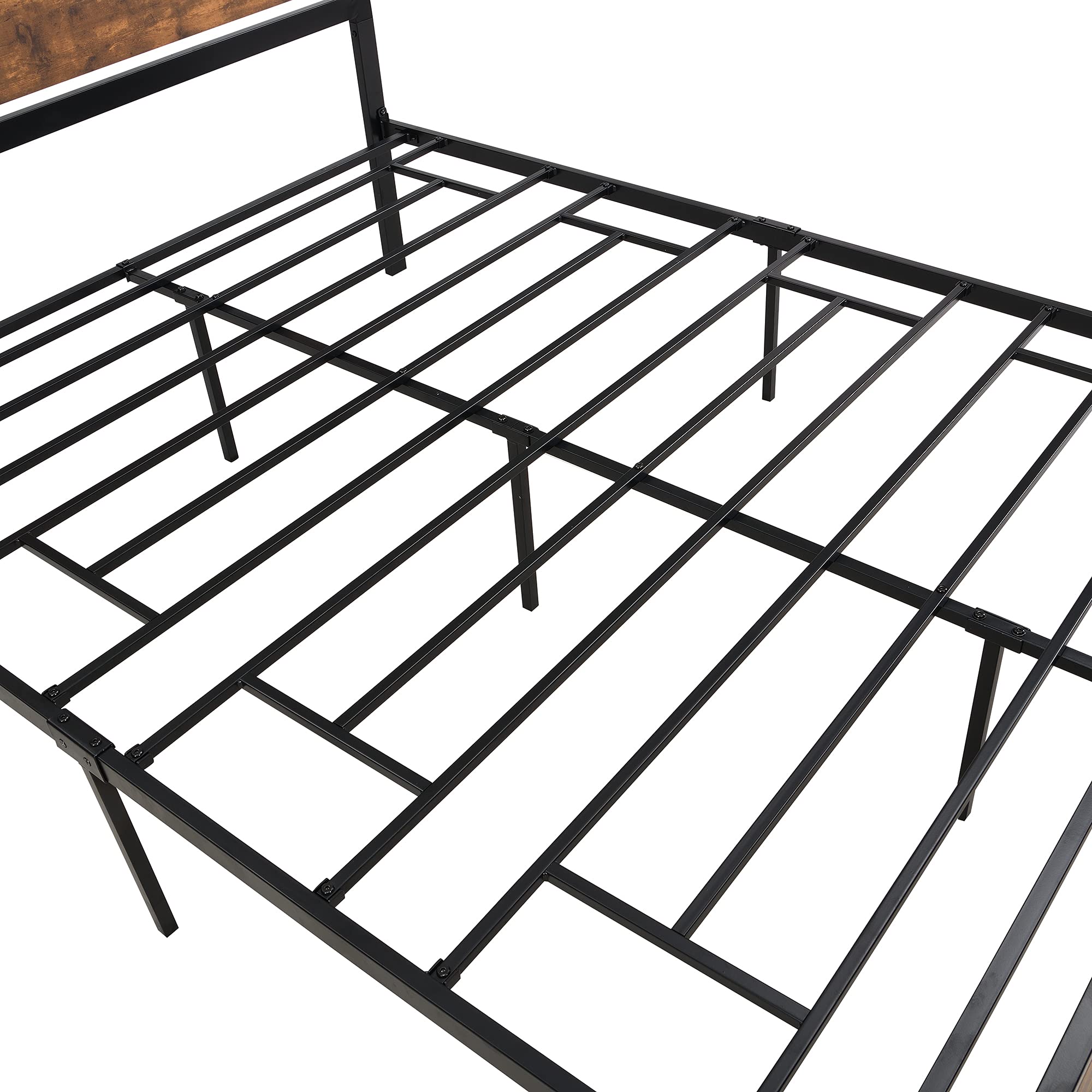 Queen Size Metal Bed Frame with Storage - Sturdy Platform Bed with Headboard & Footboard, 14.7