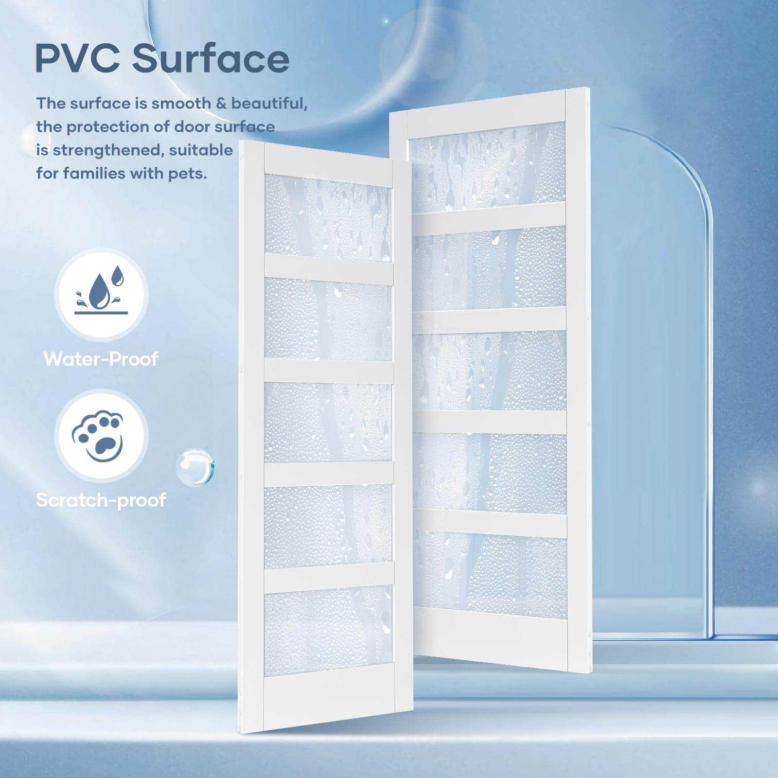 42x80 Inch Frosted Glass Sliding Barn Door with 7ft Hardware Kit - White Waterproof & Scratch-Resistant PVC LVL Wood Panel - Easy DIY Assembly for Bedroom, Bathroom, or Closet Renovation