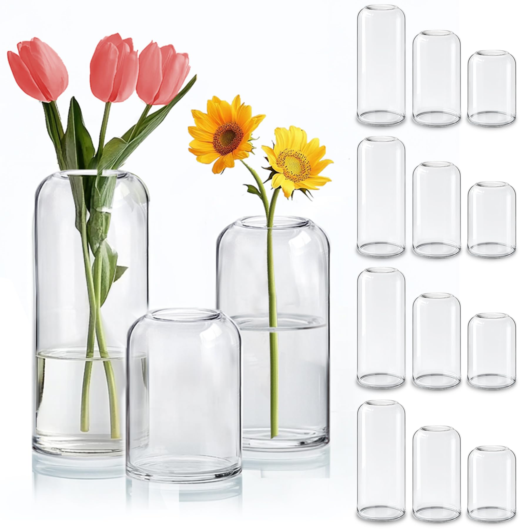 ComSaf Set of 15 Small Glass Flower Vases - Clear Bud Vases Bulk Pack for Home Decor, Wedding Centerpieces, Bathroom & Table Decor - Perfect for Housewarming, Valentine's Day, Mother's Day & Thanksgiving Gifts