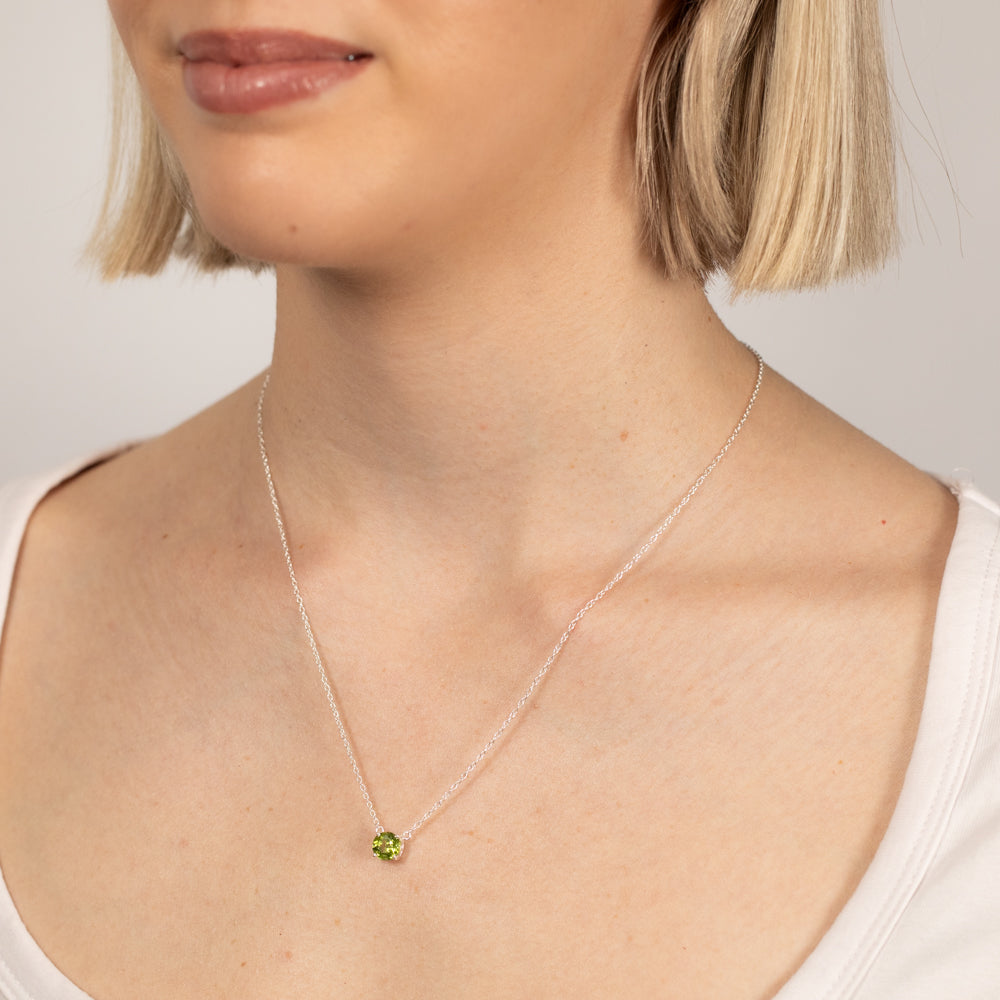 7mm Natural Peridot Sterling Silver Pendant Necklace with 18