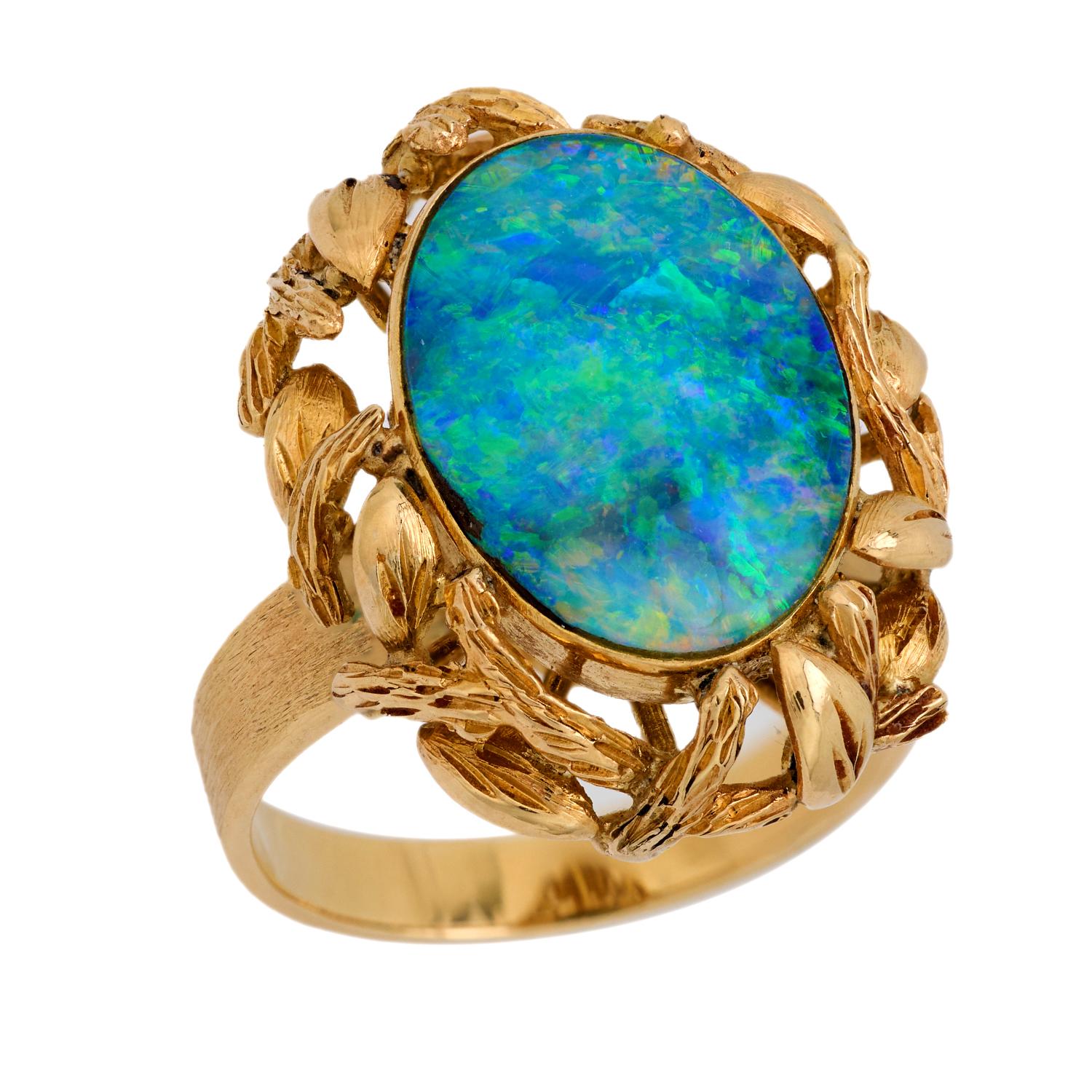 Vintage 3.65 Carat Opal 14K Yellow Gold Cocktail Ring for Women - Elegant Statement Jewelry for Parties, Weddings & Special Occasions