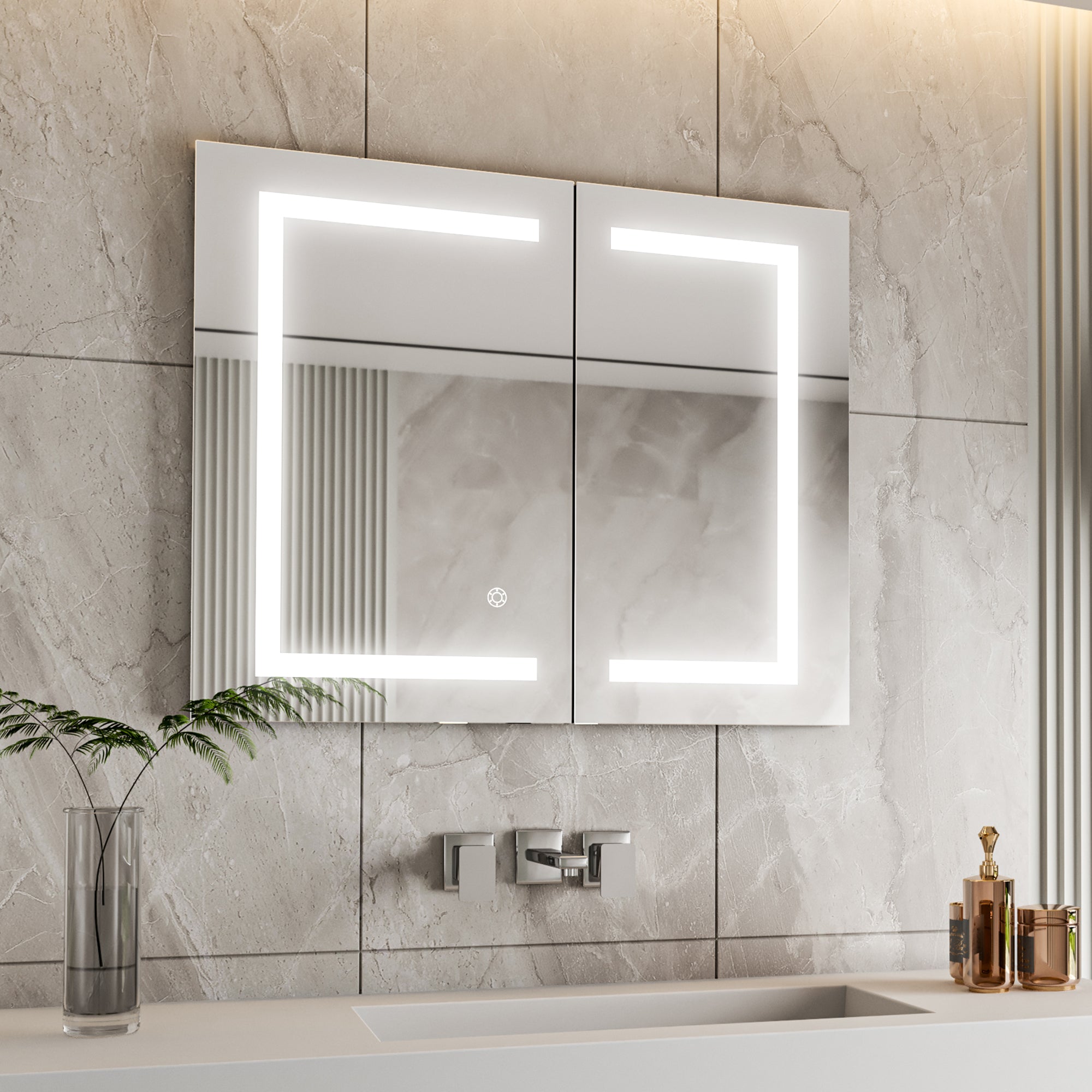 Hemnes Frameless LED Bathroom Medicine Cabinet - Surface Mount or Recessed Installation, Modern Mirror Cabinet with Lights for Vanity & Shaving