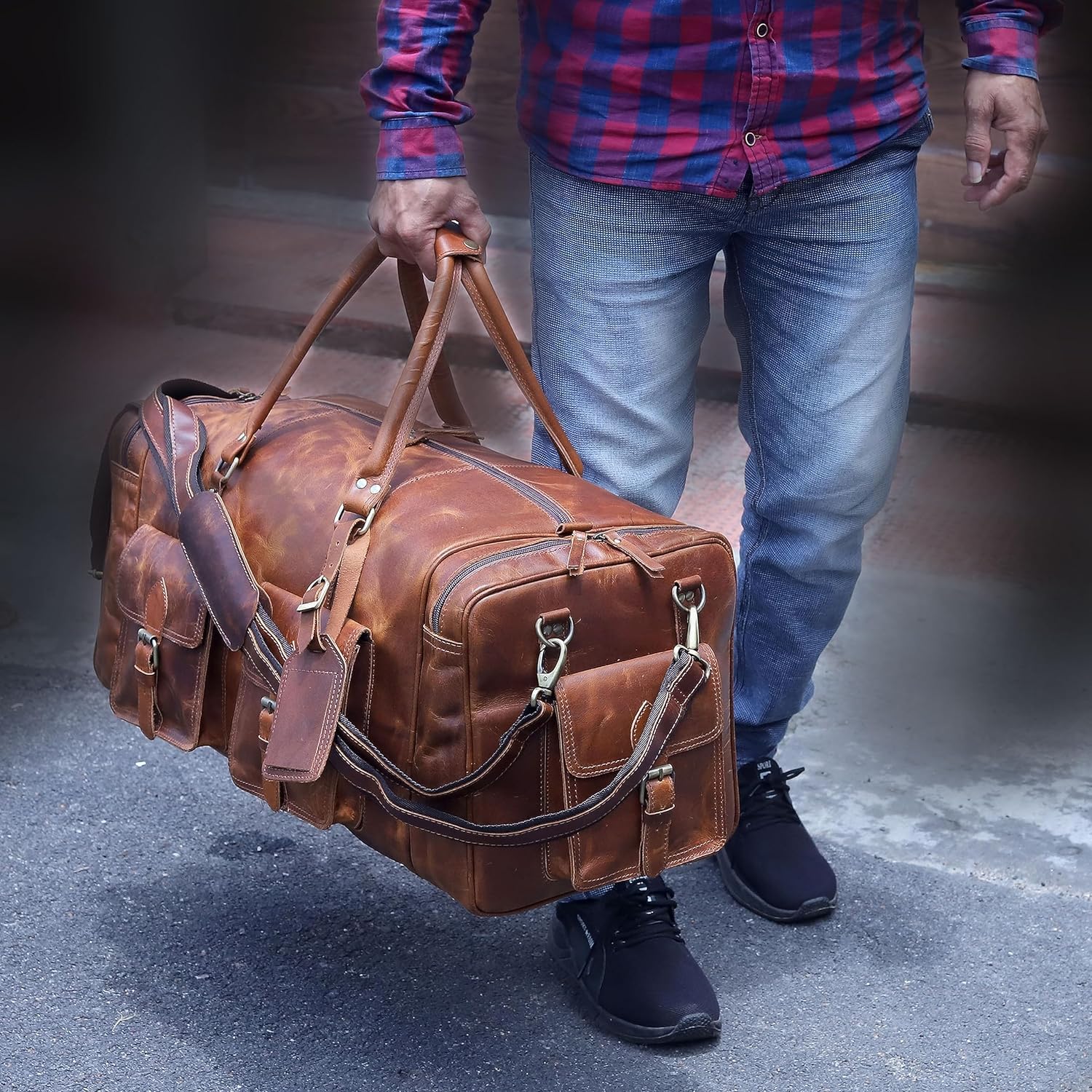 Premium Large Duffel Bags for Men - Genuine Leather Travel Holdall, Spacious Gym & Sports Weekender Bag - Perfect for Overnight Trips, Workouts & Weekend Getaways