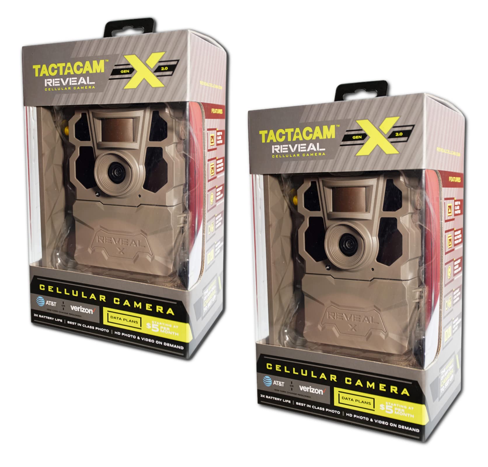 TACTACAM 2 Pack Reveal X Gen 2.0 LTE Cellular Trail Camera - AT&T & Verizon Compatible - HD Video/Photo with Low Glow IR Flash - Hunting Gear, Wildlife Monitoring, Home Security Surveillance Camera for Outdoor Use