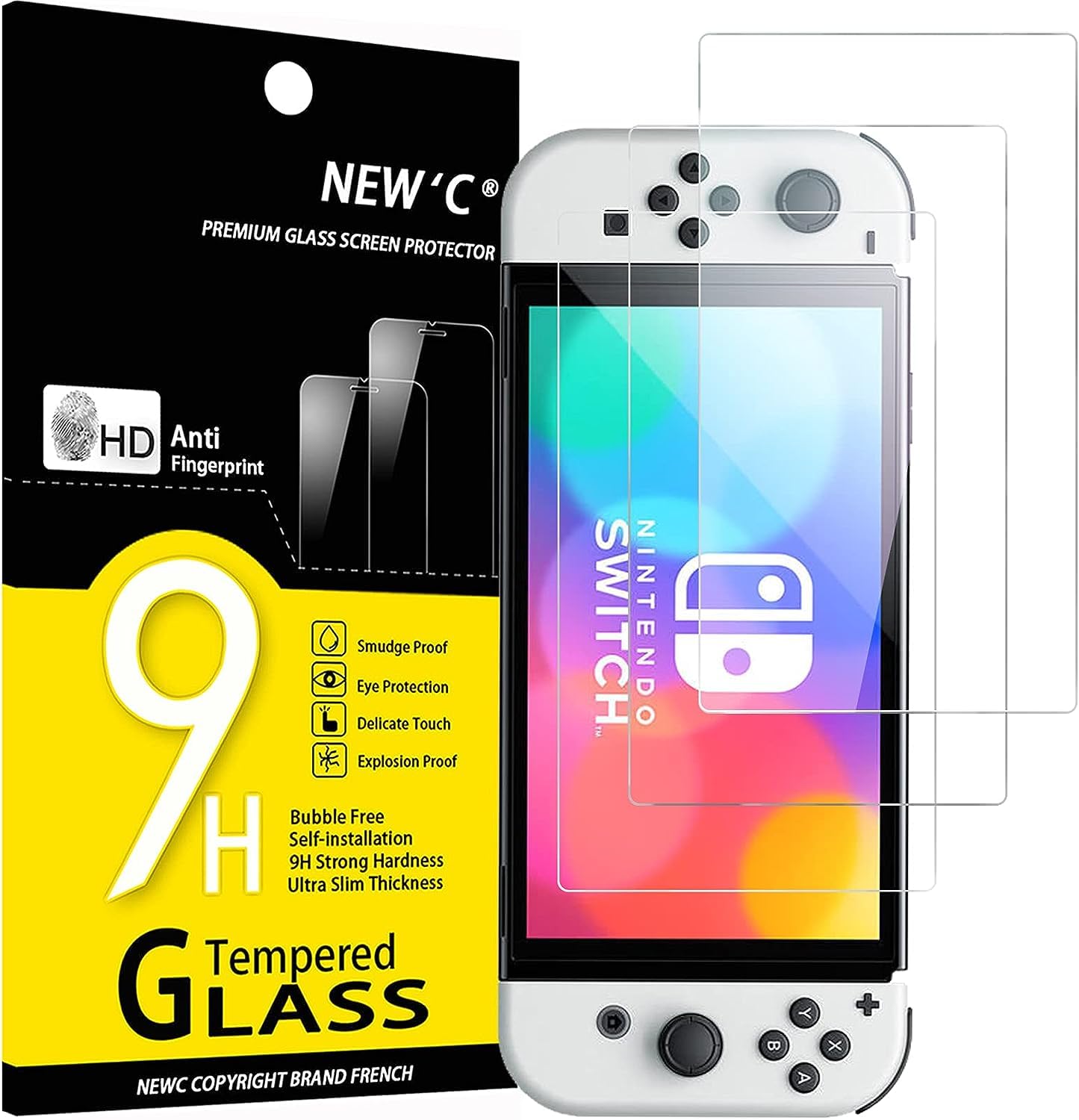 3 Pack Tempered Glass Screen Protector for Nintendo Switch OLED Model - Anti-Scratch, Bubble-Free, Case Friendly, Ultra Durable - Perfect for Gaming Protection & Travel Use