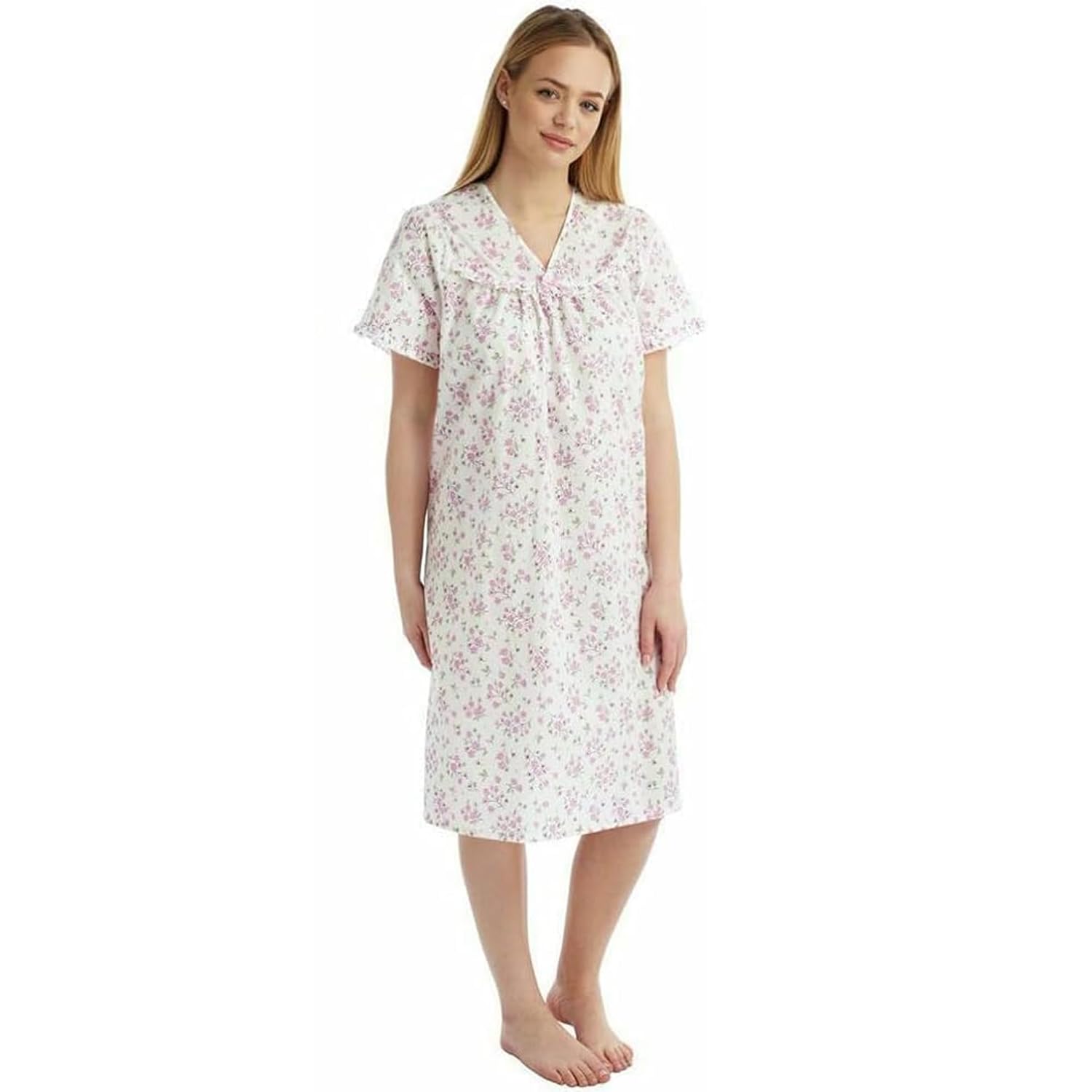 iTRONiK Women's Floral Open Back Nightgown - Breathable Polycotton Maternity & Incontinence Nightdress for Hospital Use, Comfortable Sleepwear for Continence Issues, UK Size 8-30 - Perfect for Postpartum Care & Nighttime Comfort