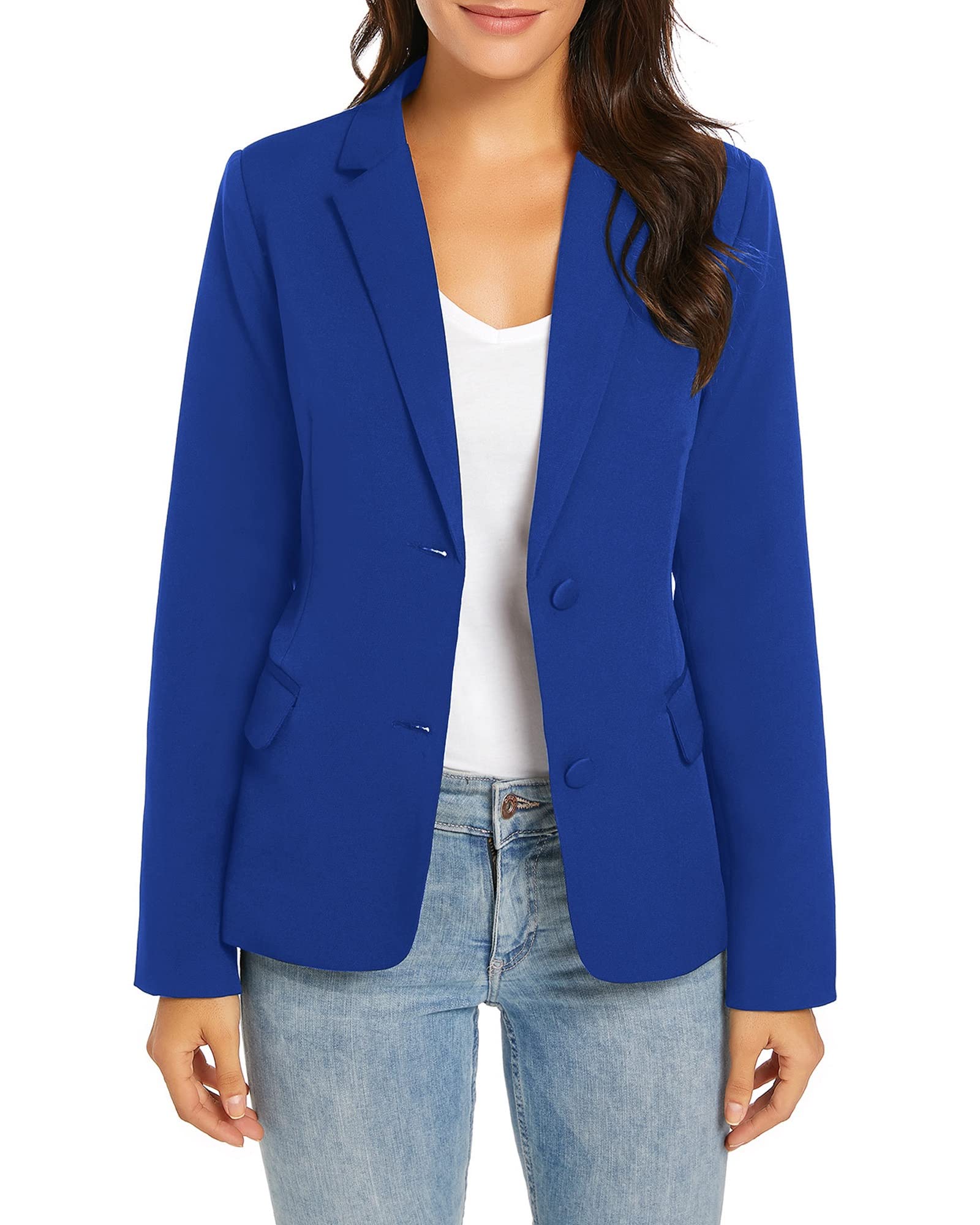 LookbookStore Women's Notched Lapel Blazer with Pockets - Professional Button Front Office Jacket for Business, Work & Formal Occasions