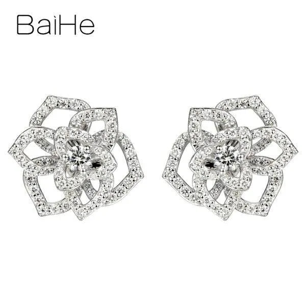 14K White Gold Natural Diamond Flower Stud Earrings for Women - H/SI Quality, Wedding & Bridal Jewelry, Trendy Fine Jewelry Gift for Her - Perfect for Anniversaries, Engagements & Special Occasions